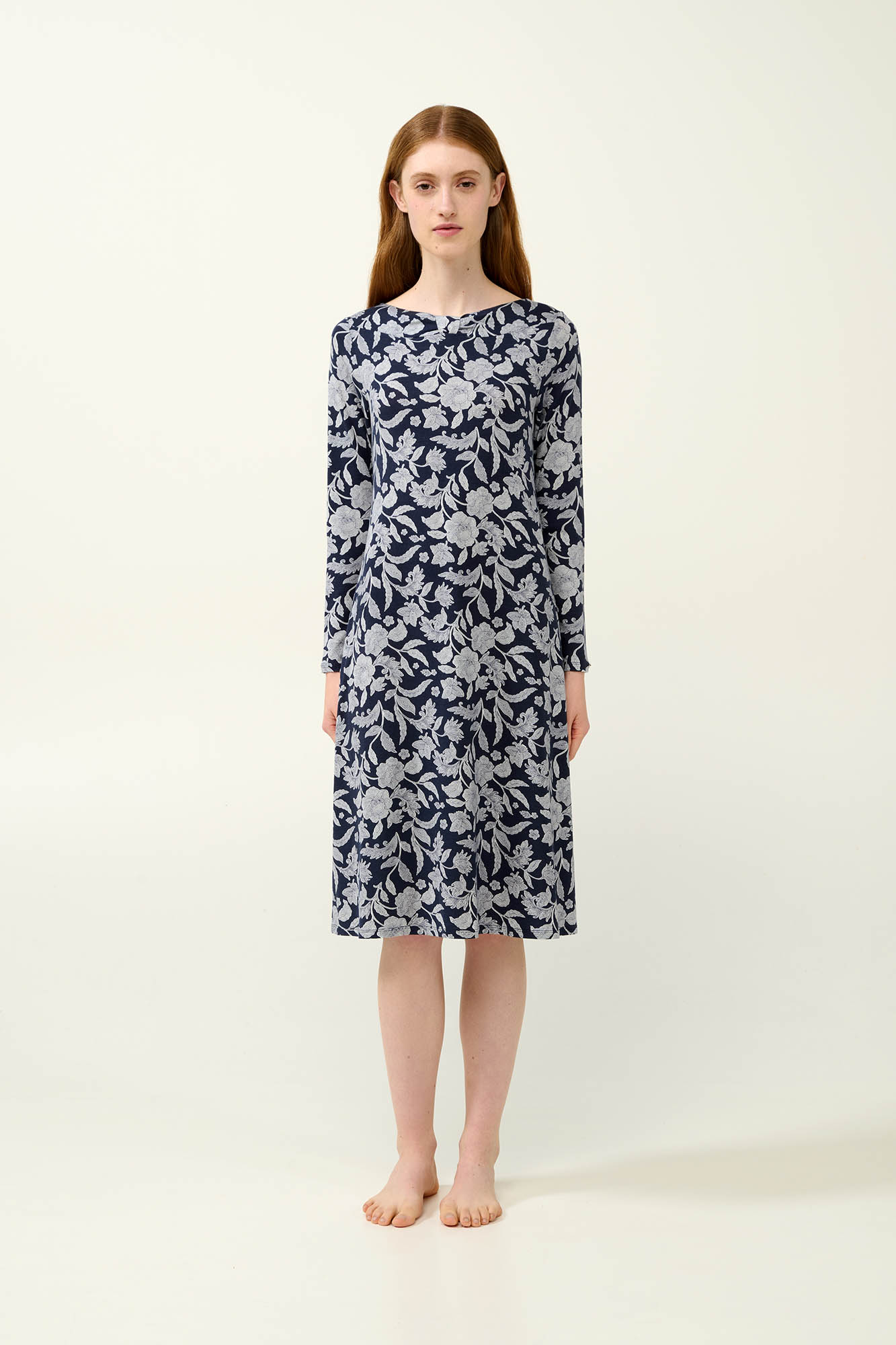 Micromodal Φλοράλ Νυχτικό με Μακριά Μανίκια