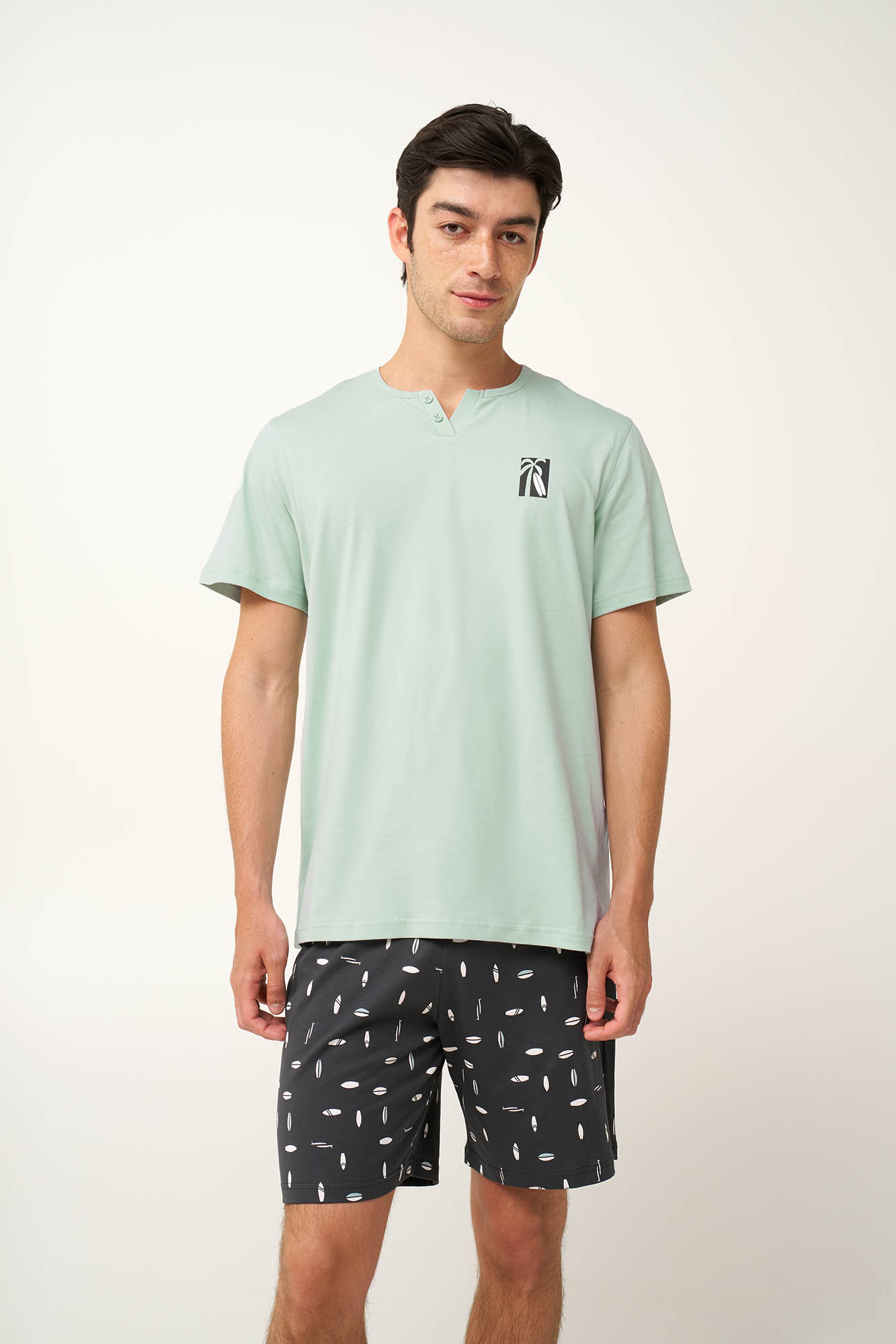 Ανδρική  Βαμβακερή Πυτζάμα με Λαιμόκοψη