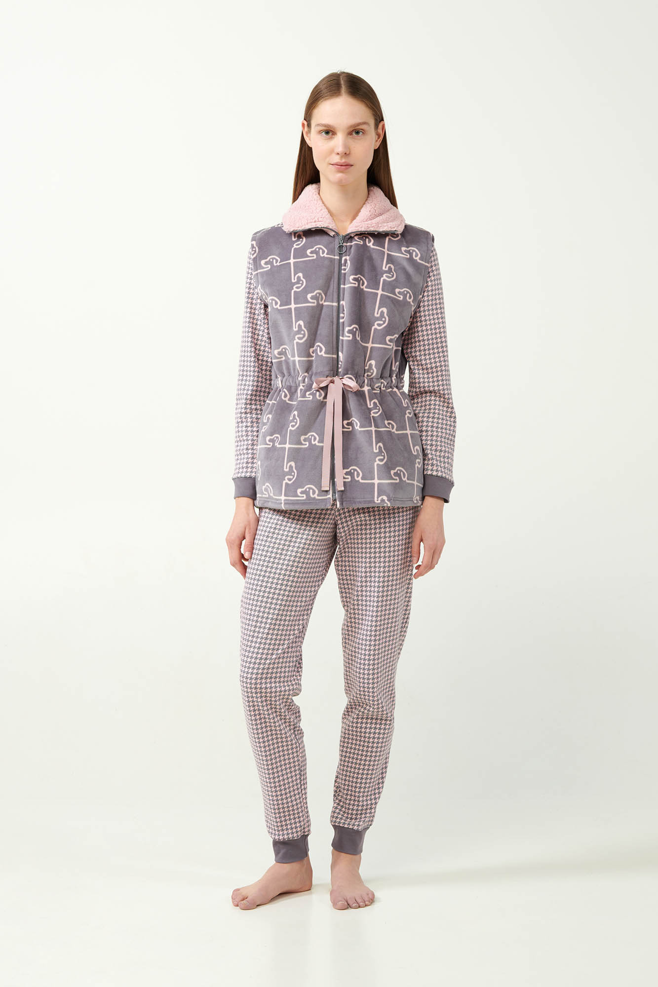 2_0720330253 Fleece Γιλέκο με Σκύλο-Παζλ Μοτίβο