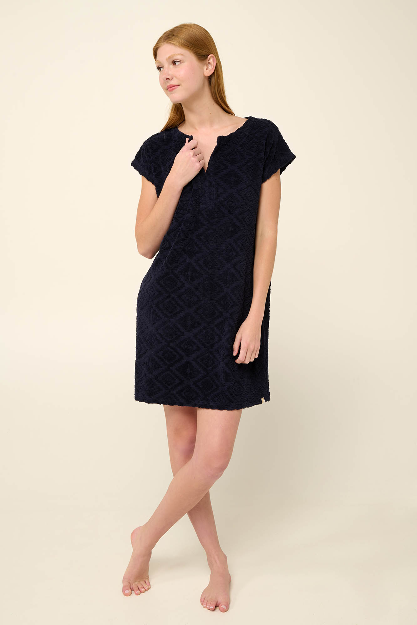 2_0749087962 Μονόχρωμο Frottee Φόρεμα Θαλάσσης