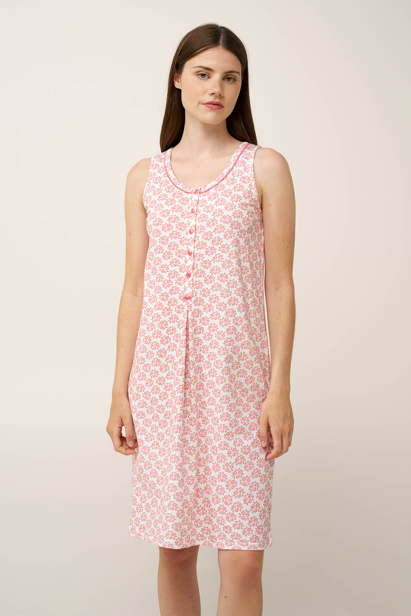 Αμάνικο Βαμβακερό Νυχτικό με Πιέτα