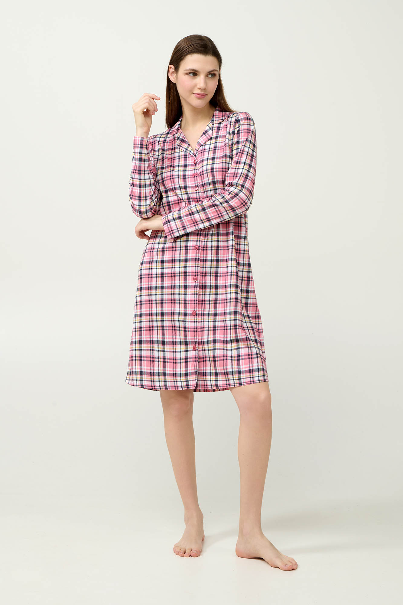 Βαμβακερό Κουμπωτό Καρό Νυχτικό