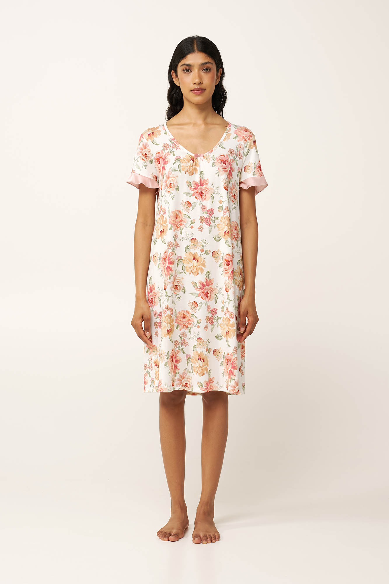 Micromodal Φλοράλ Νυχτικό με Σούρες