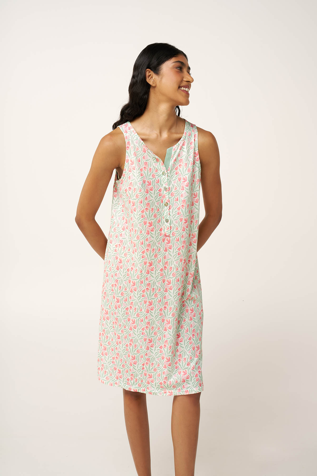 Φλοράλ Νυχτικό Cotton-Modal με Πατιλέτα