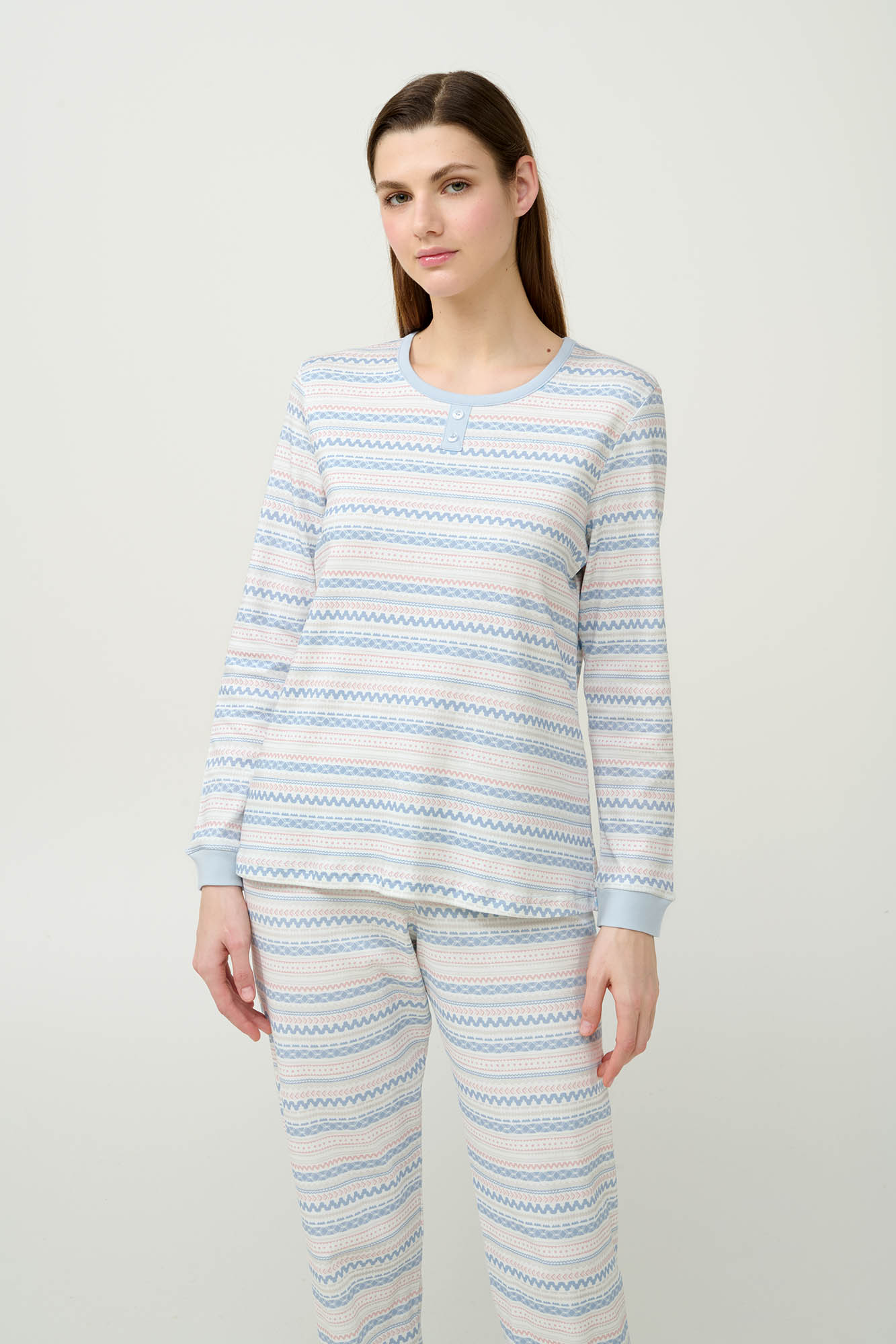 2_0934230618 Γυναικεία Βαμβακερή Πυτζάμα με Μανσέτες