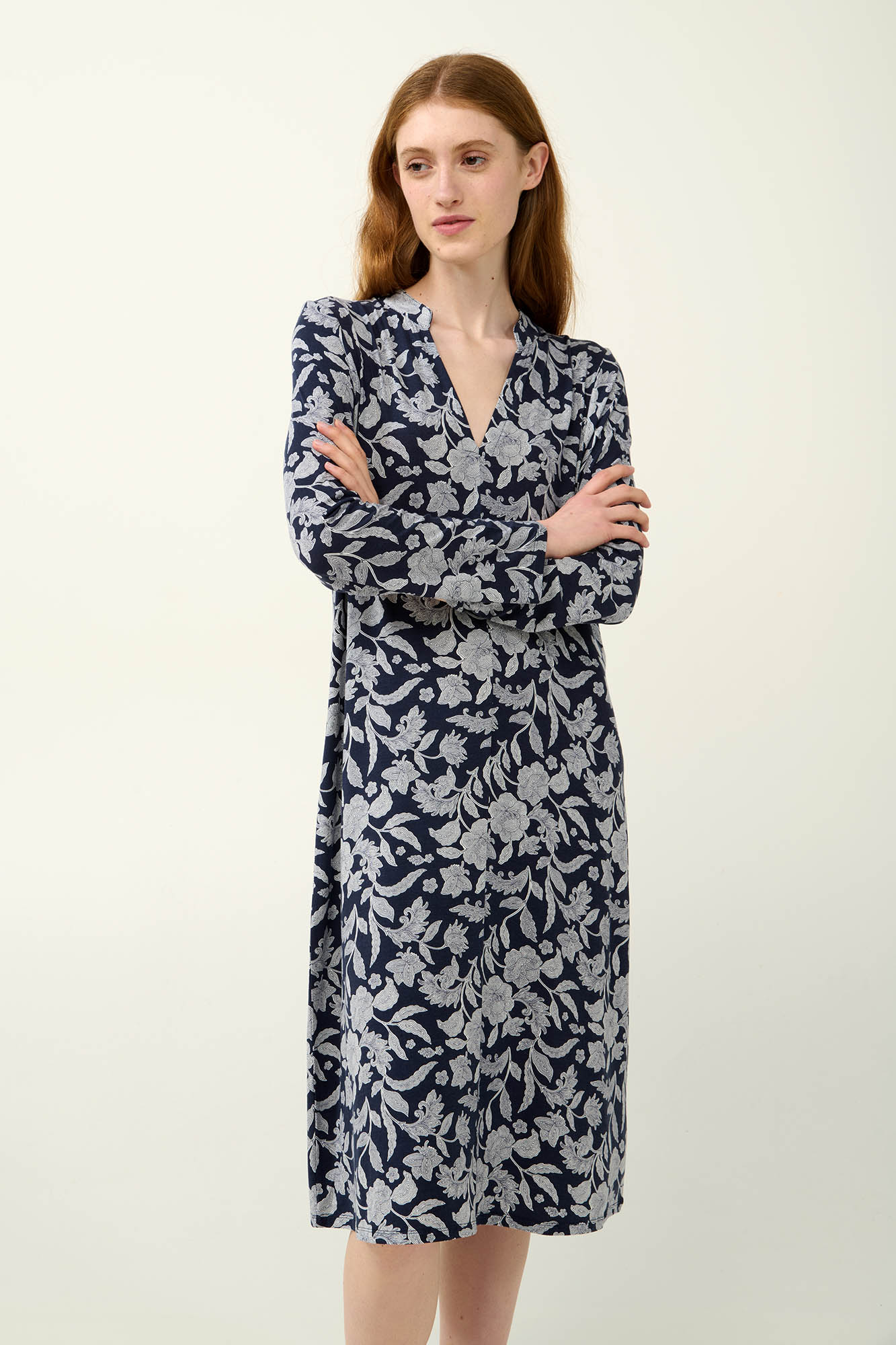 Micromodal Φλροάλ Νυχτικό με Κουμπιά