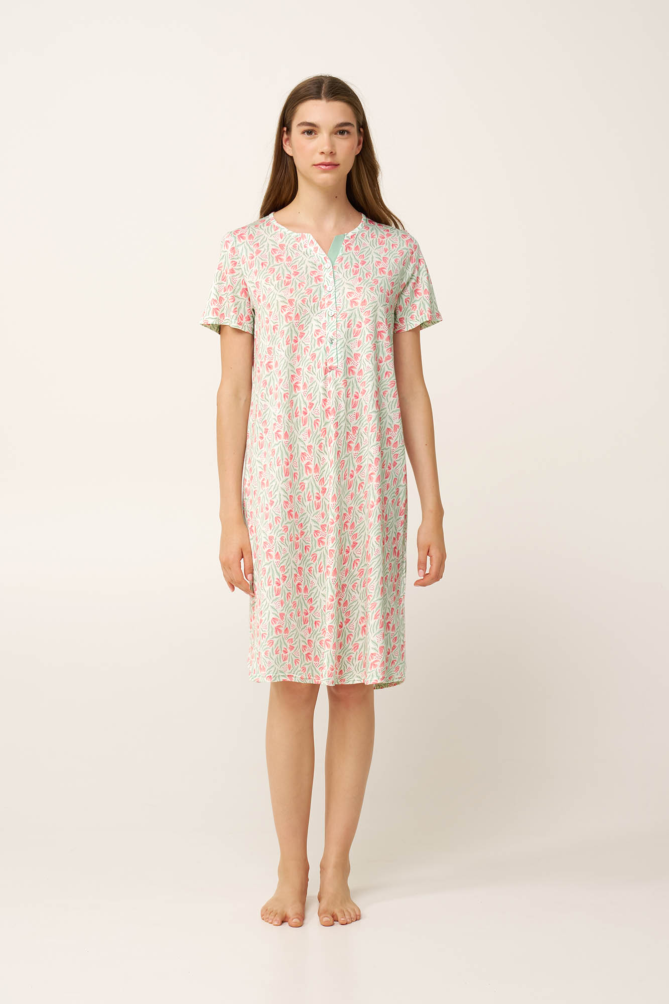 Φλοράλ Νυχτικό Cotton-Modal με Πατιλέτα