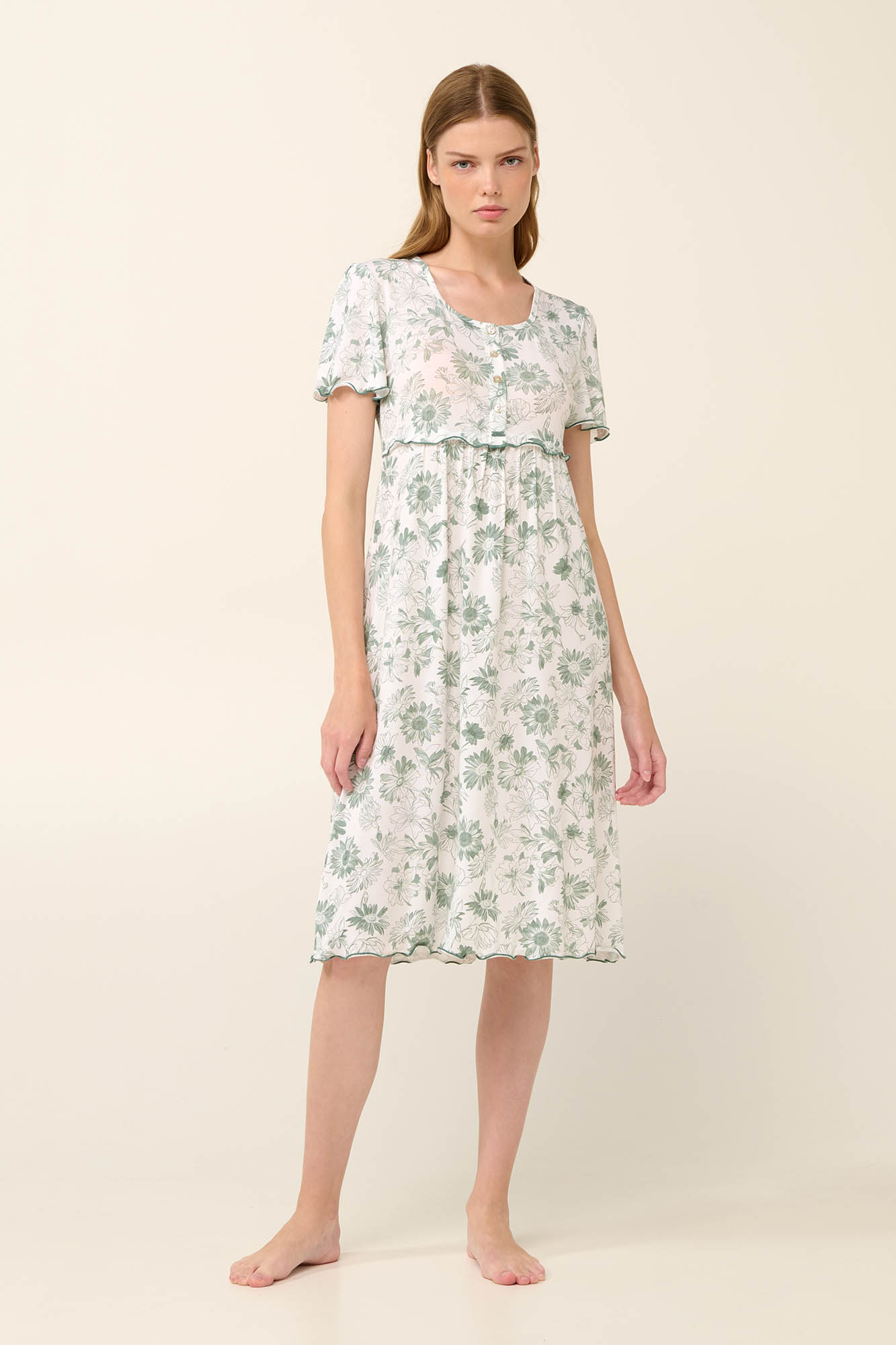 2_0957947816 Καλοκαιρινό Νυχτικό Εγκυμοσύνης και Θηλασμού με Ηλιοτρόπια