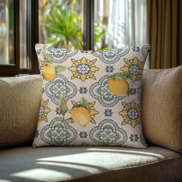 Beauty Home Μαξιλαροθήκη ΣΤΟΦΑ ΛΕΜΟΝΙΑ ΣΕ ΦΟΝΤΟ ΜΕ ΠΛΑΚΑΚΙΑ