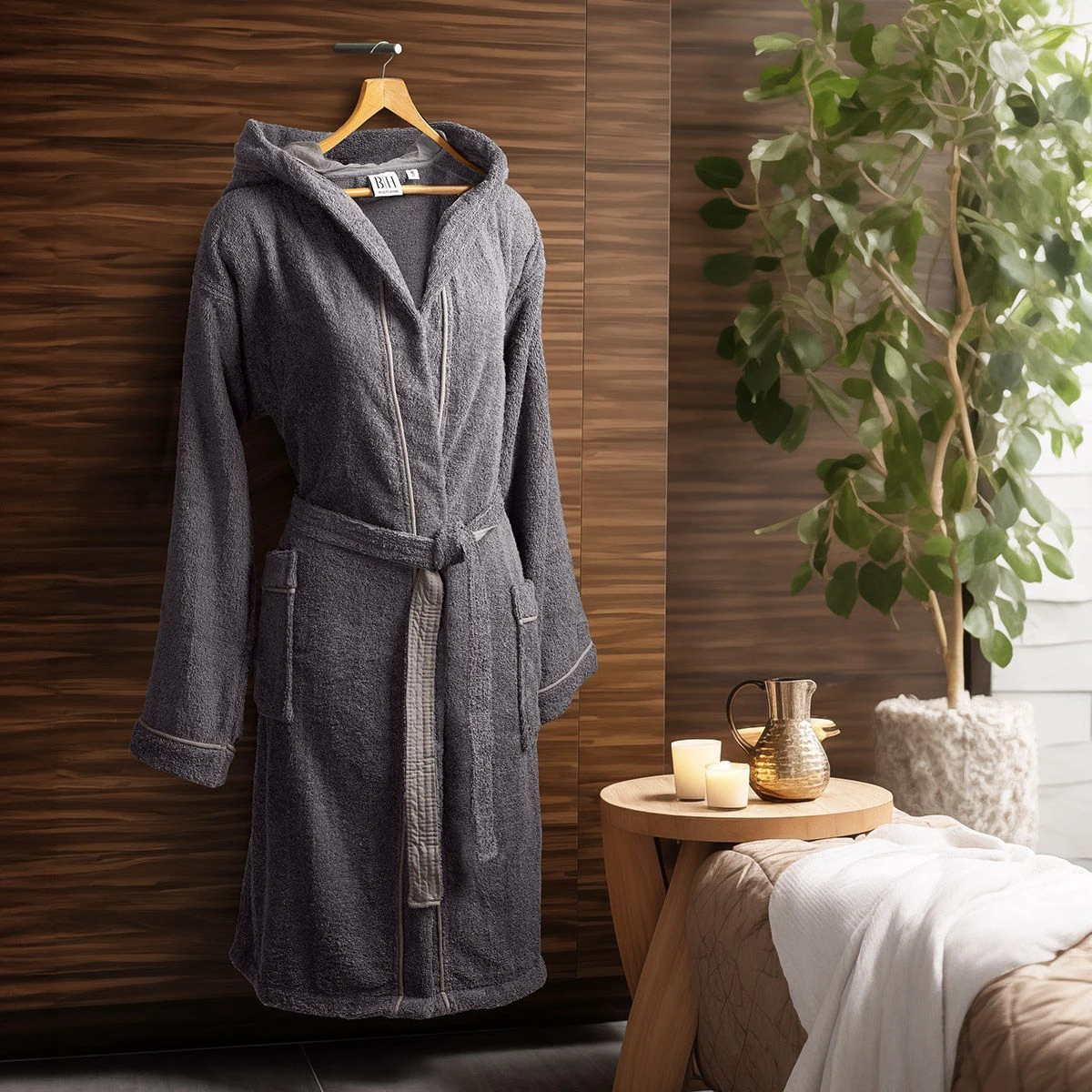 3428 Beauty Home Μπουρνούζι με κουκούλα Art 3428 Ανθρακί