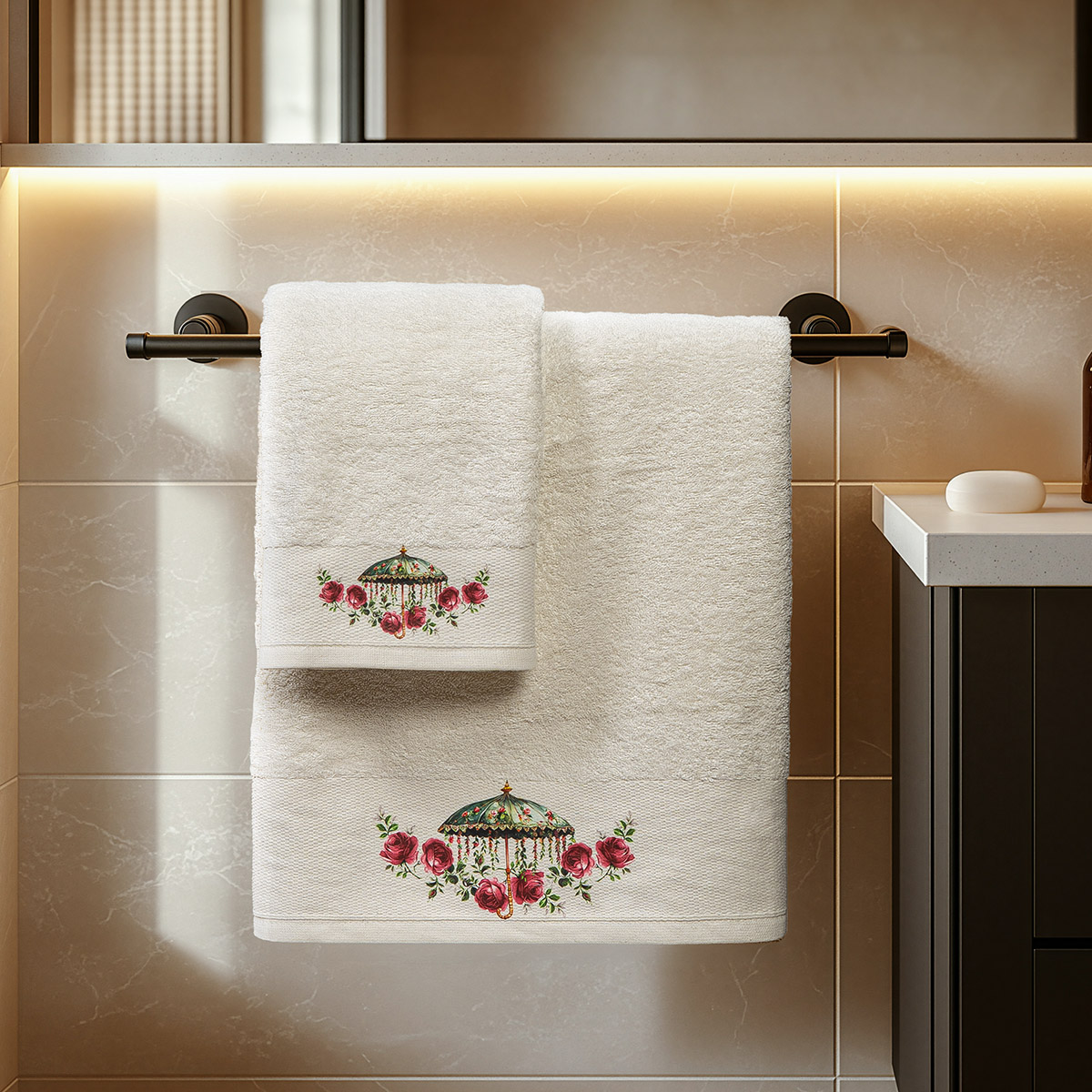 3550-1 Beauty Home Σετ πετσέτες 3τμχ με εκτύπωση Art 3550 (30x50+50x90+70x140) Εκρού