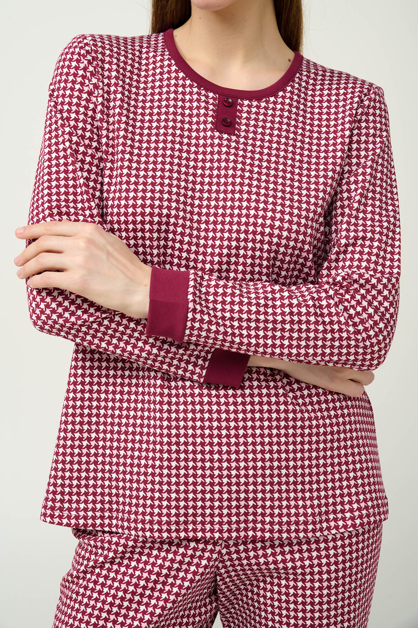 3_0037766271 Βαμβακερή Γυναικεία Πυτζάμα με Μανσέτες