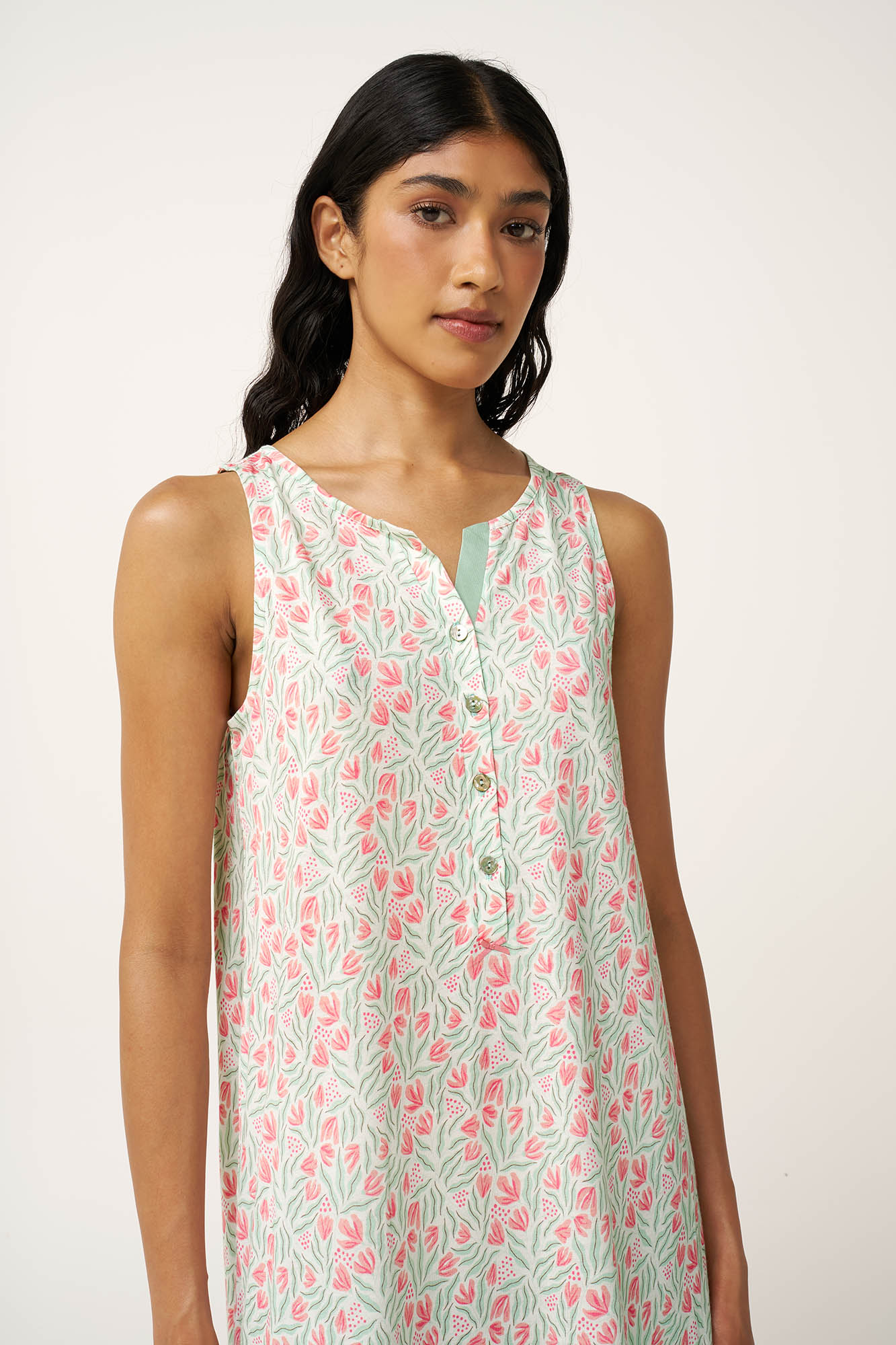 Φλοράλ Νυχτικό Cotton-Modal με Πατιλέτα