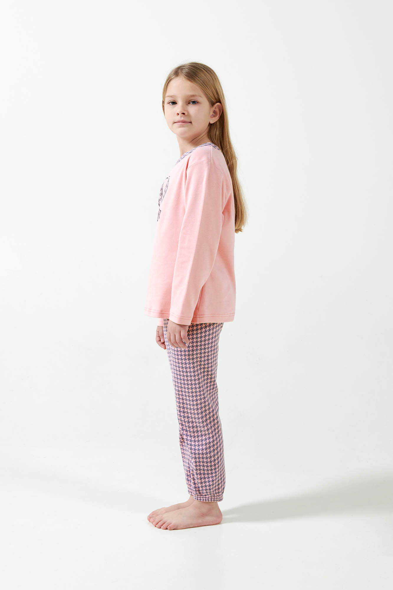 3_0195249234 Παιδική Interlock Πυτζάμα με Houndstooth Μοτίβο