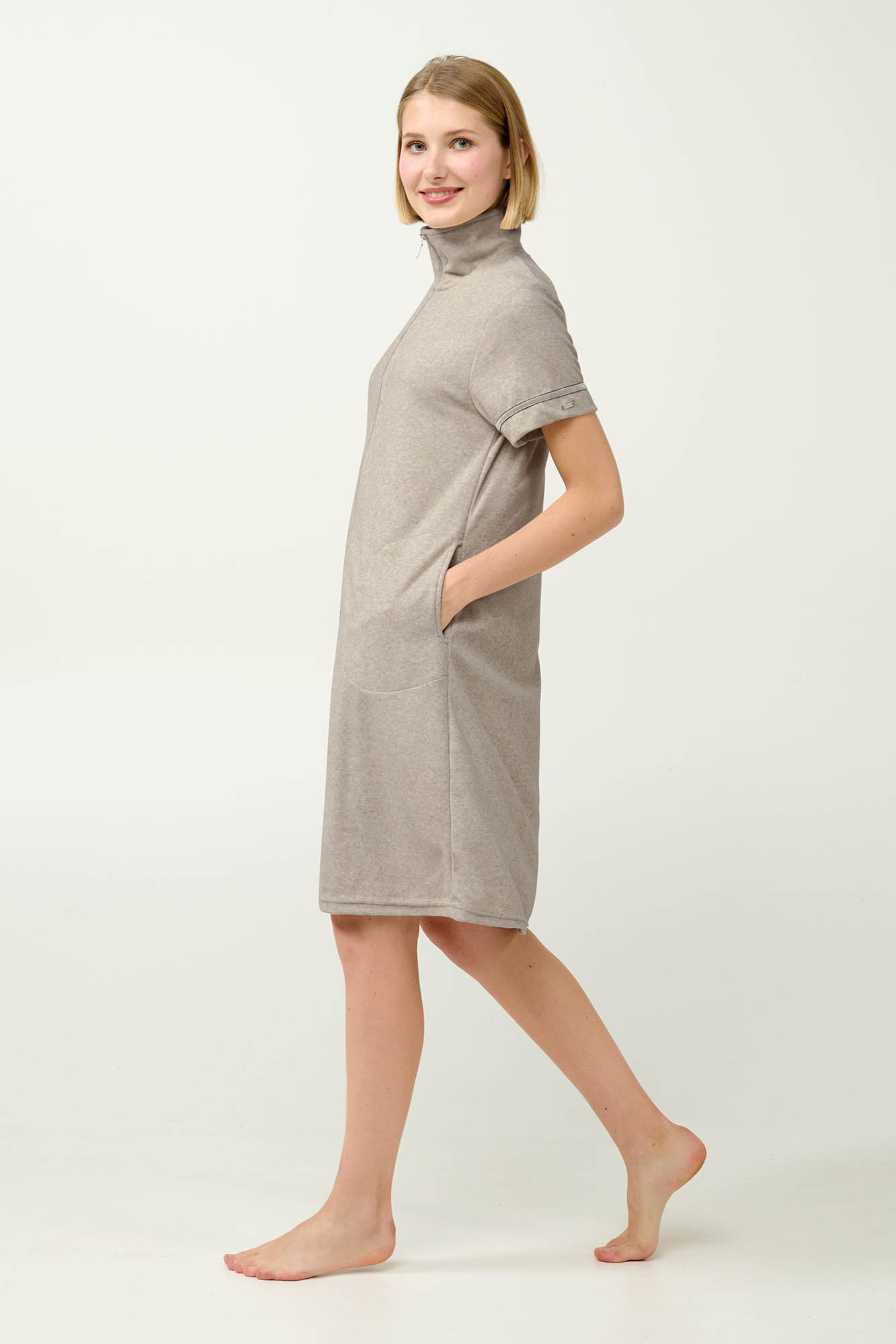 3_0207043568 Γυναικείο Frottee Ρόμπα με Κοντό Μανίκι