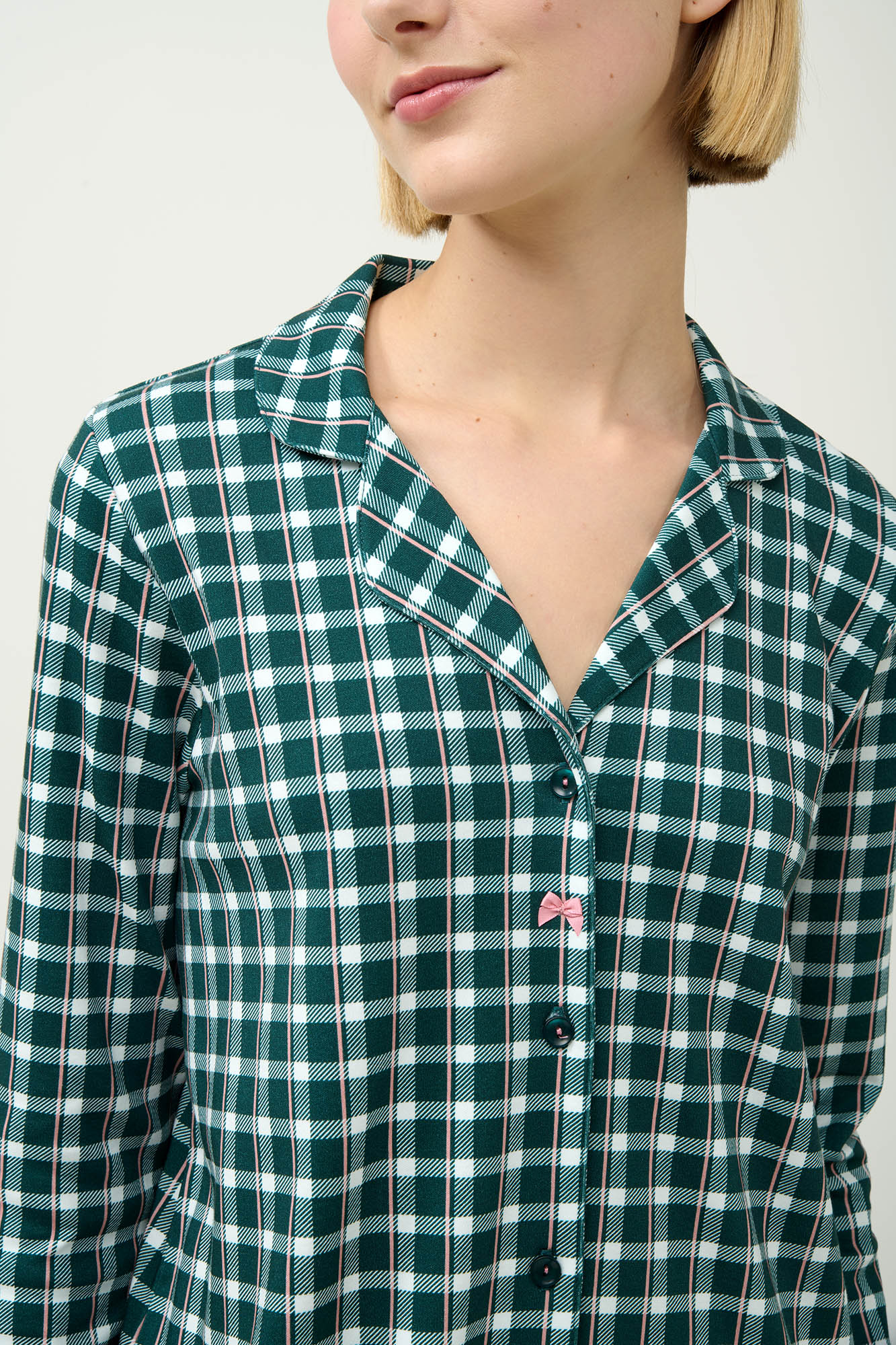 Βαμβακερό Καρό Νυχτικό με Κουμπιά