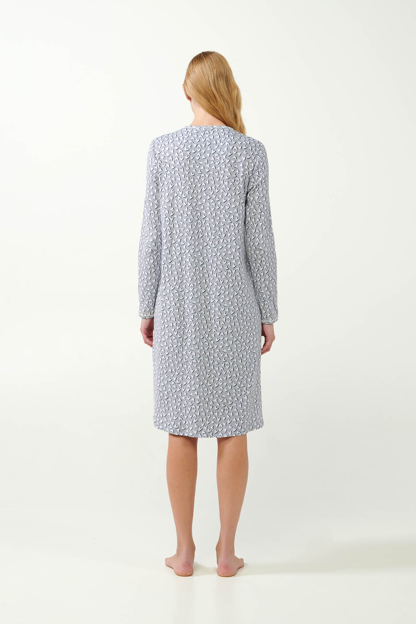 3_0381871110 Εμπριμέ Interlock Νυχτικό με Πιέτα