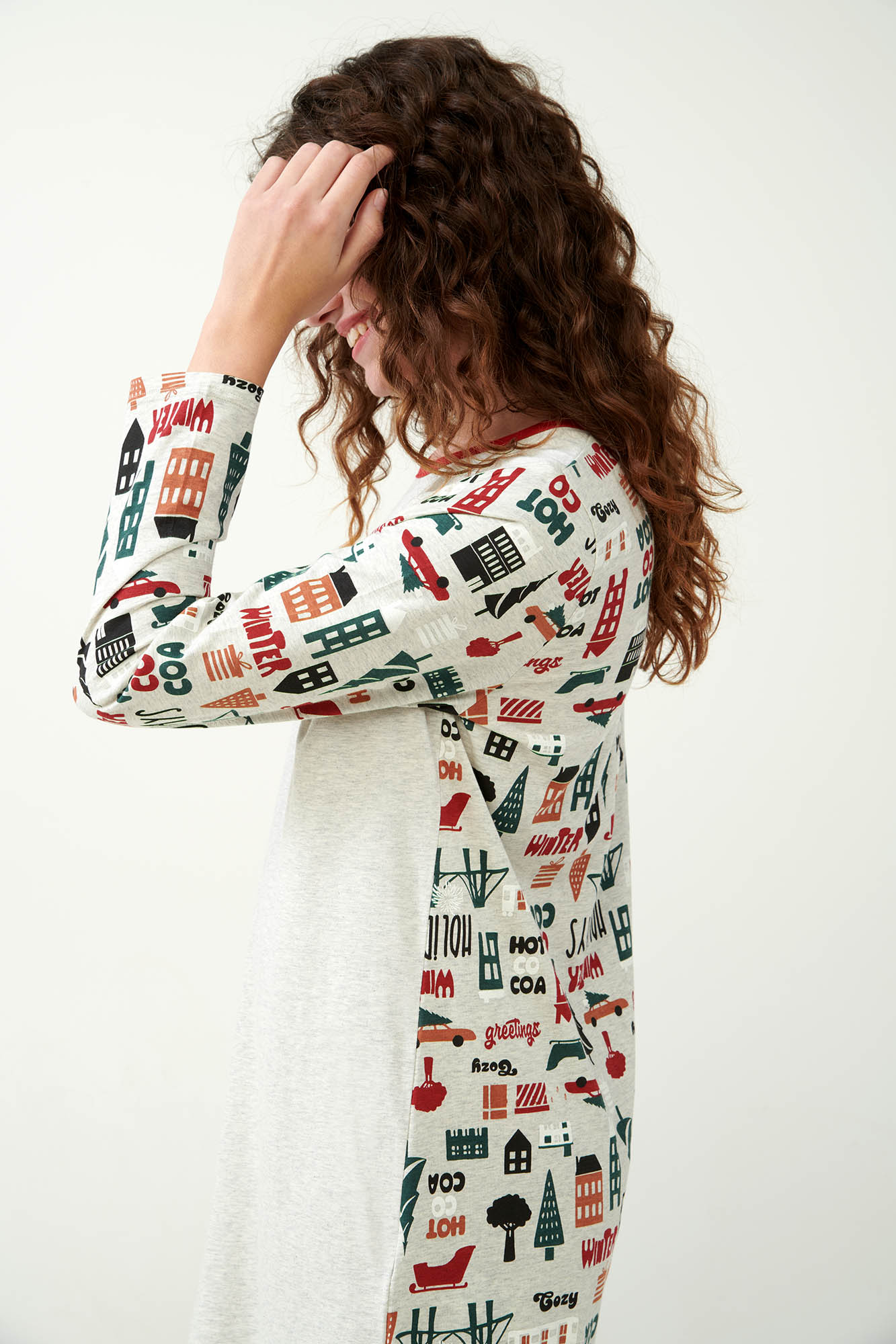 3_0493293003 Νυχτικό από Βαμβάκι με Μακρύ Μανίκι