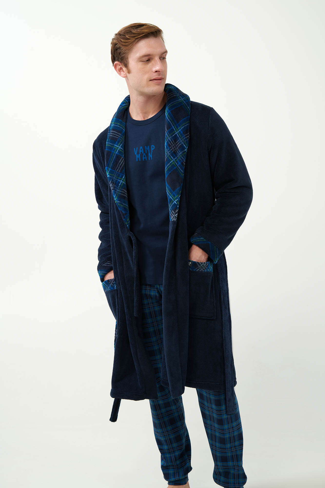 3_0583701316 Μακριά Σταυρωτή Fleece Ρόμπα με Πέτο