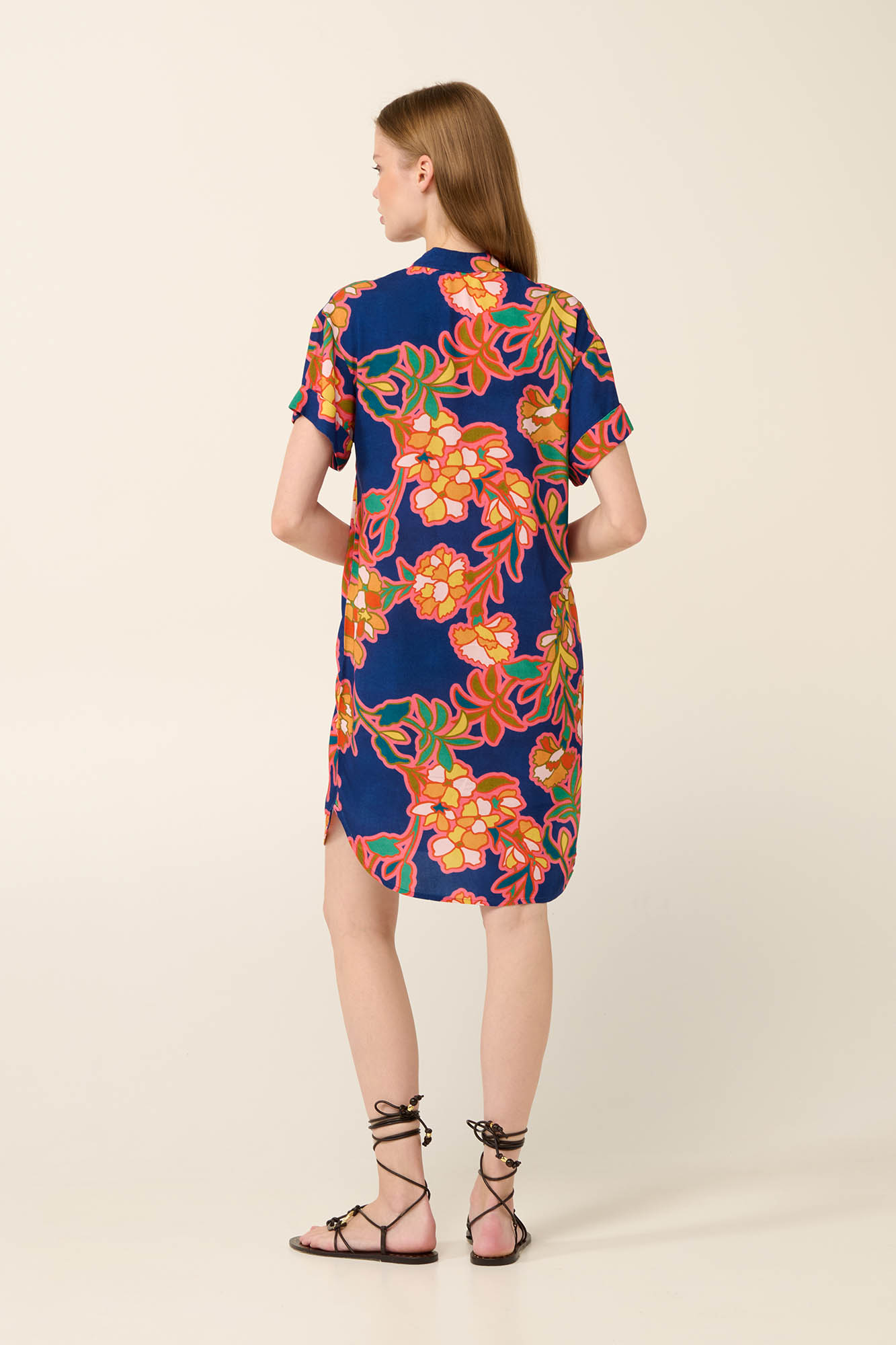 3_0745697087 Καλοκαιρινό Φόρεμα από Ποπλίνα με Λαιμόκοψη V