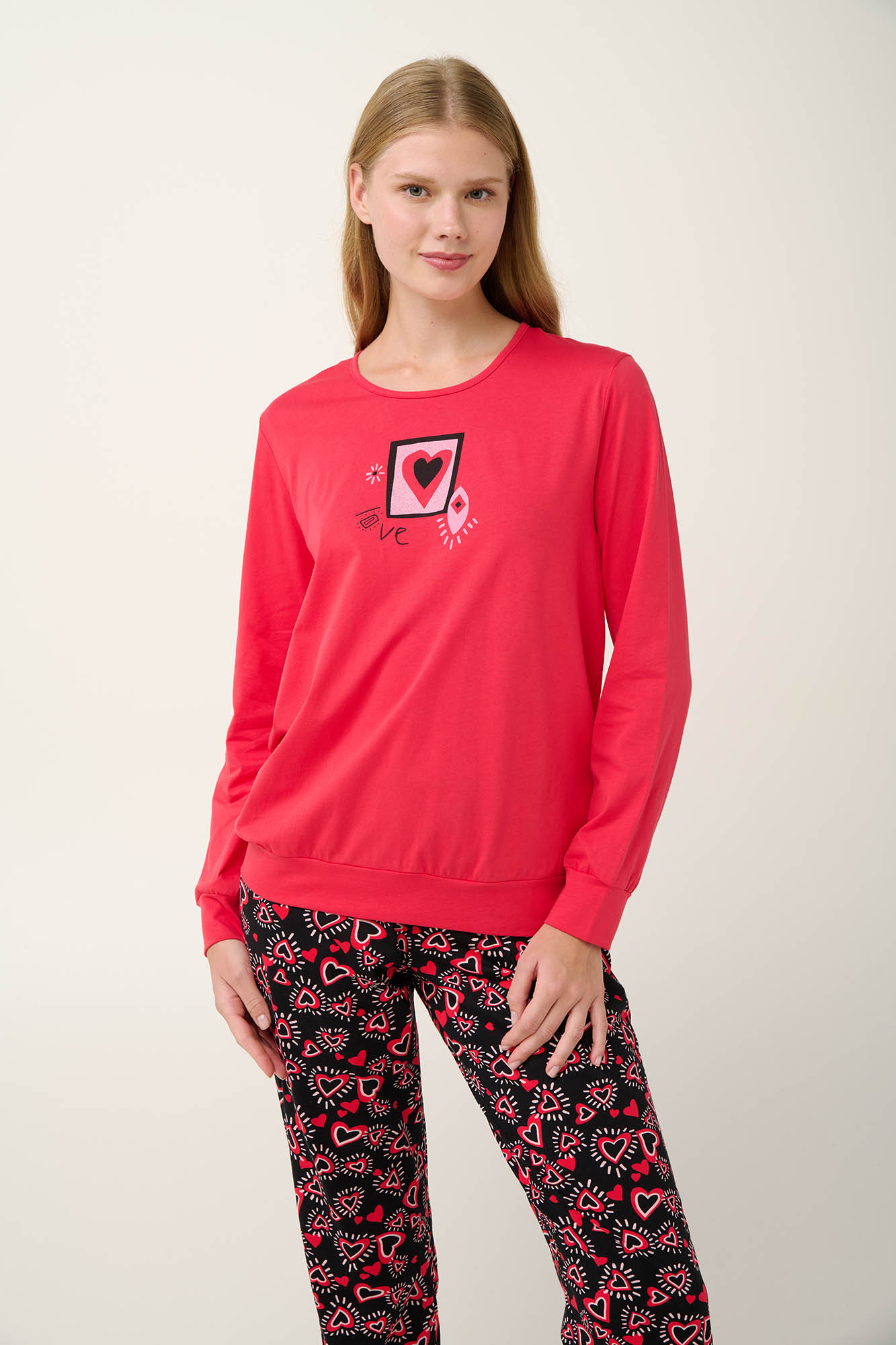 Βαμβακερές Γυναικείες Πυτζάμες με Τύπωμα Καρδιές