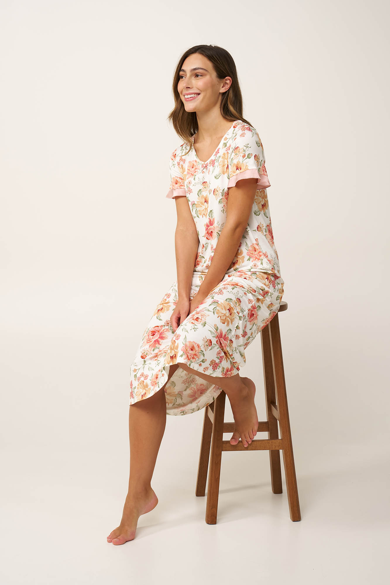 Micromodal Μακρύ Φλοράλ Νυχτικό