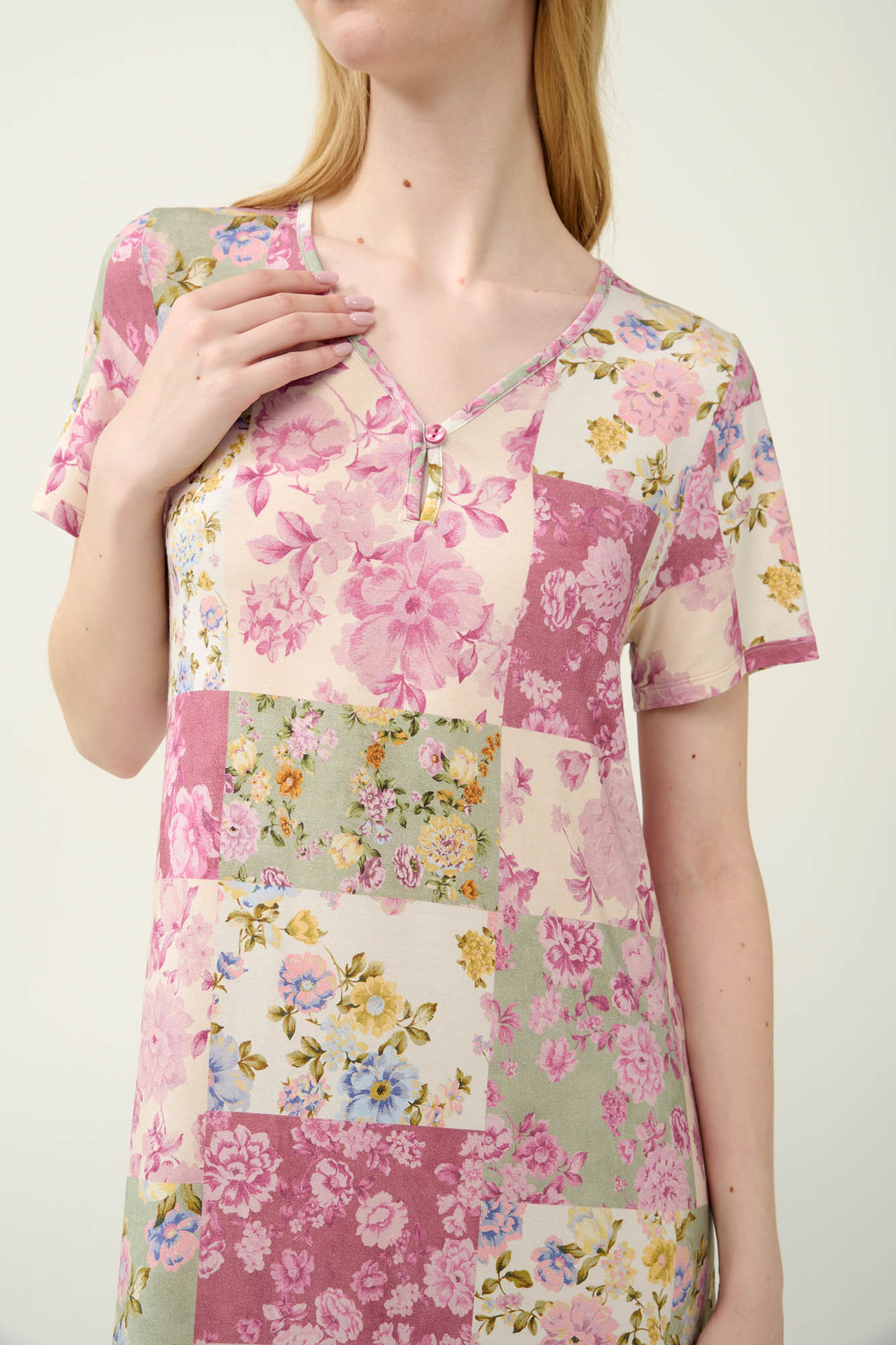 Micromodal Φλοράλ Νυχτικό με Κοντό Μανίκι