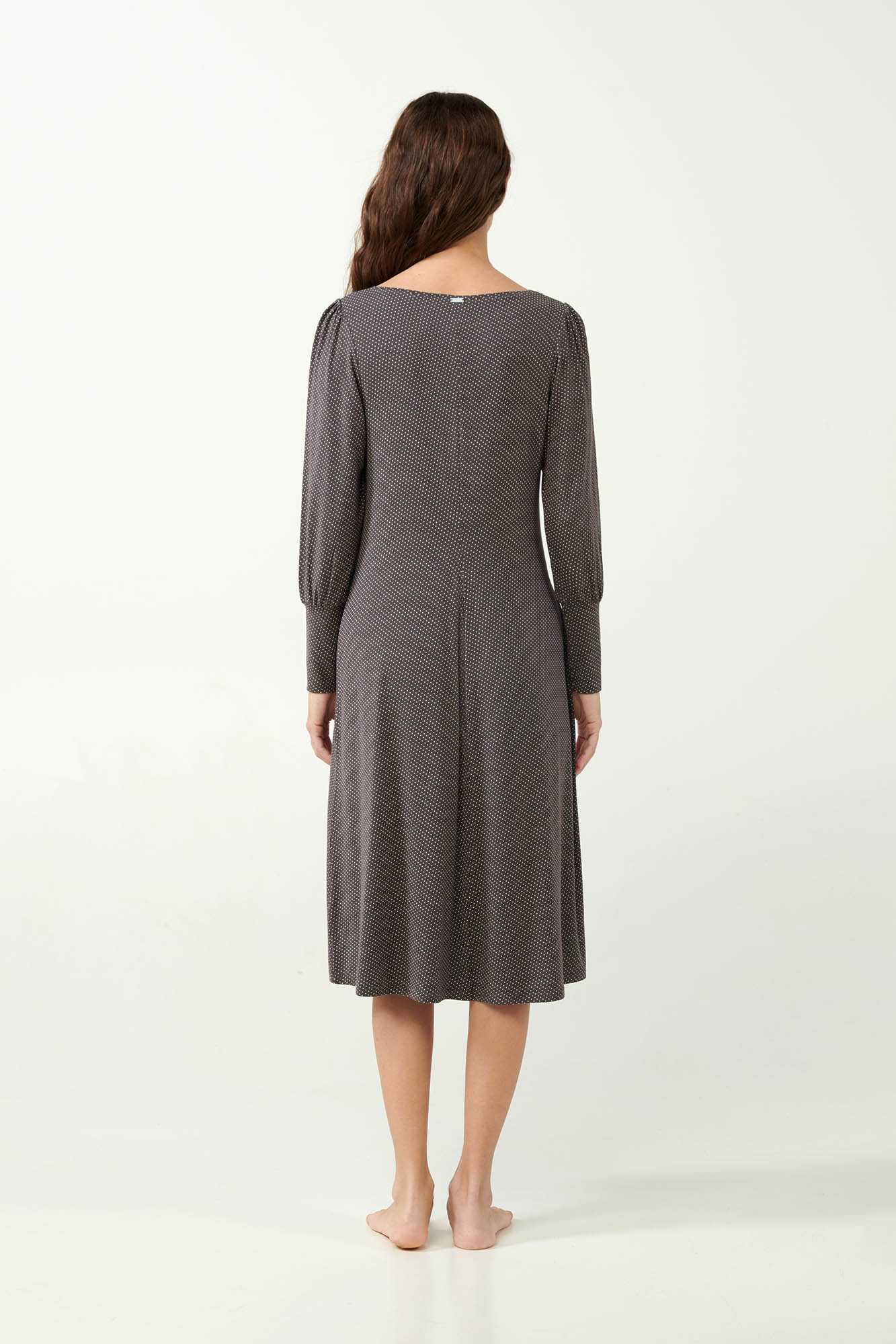 3_0940426849 Micromodal Πουά Νυχτικό με Μανσέτες