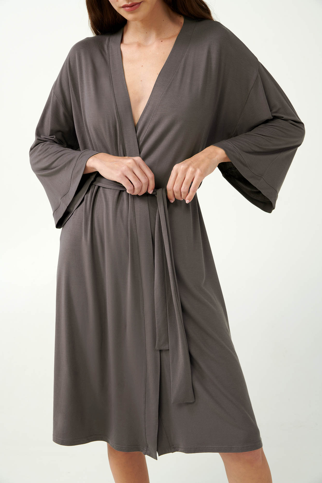 3_0946796354 Μονόχρωμη Micromodal Σταυρωτή Ρόμπα