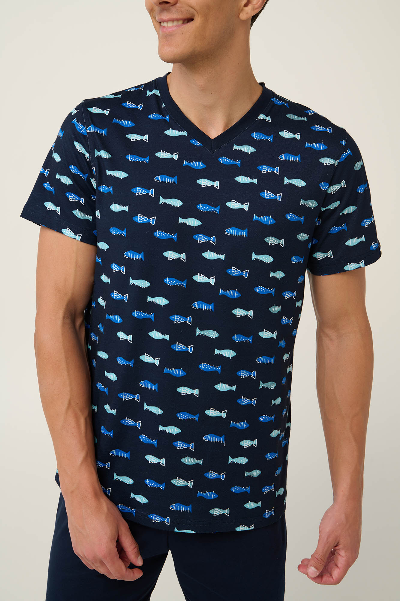 3_0994897801 Βαμβακερή Ανδρική Πυτζάμα με V Λαιμόκοψη