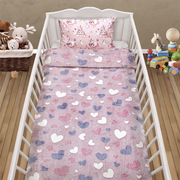 LINO ΚΟΥΒΕΡΤΑ FLEECE ΦΩΣΦΟΡΙΖΕ HERZ PINK 110X150