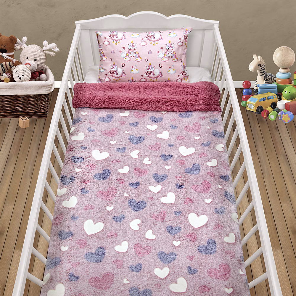 LINO ΚΟΥΒΕΡΤΑ FLEECE SHERPA ΦΩΣΦΟΡΙΖΕ HERZ PINK 110X150