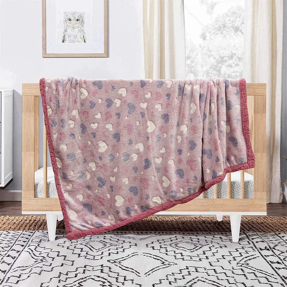 4300001066-b LINO ΚΟΥΒΕΡΤΑ FLEECE SHERPA ΦΩΣΦΟΡΙΖΕ HERZ PINK 110X150