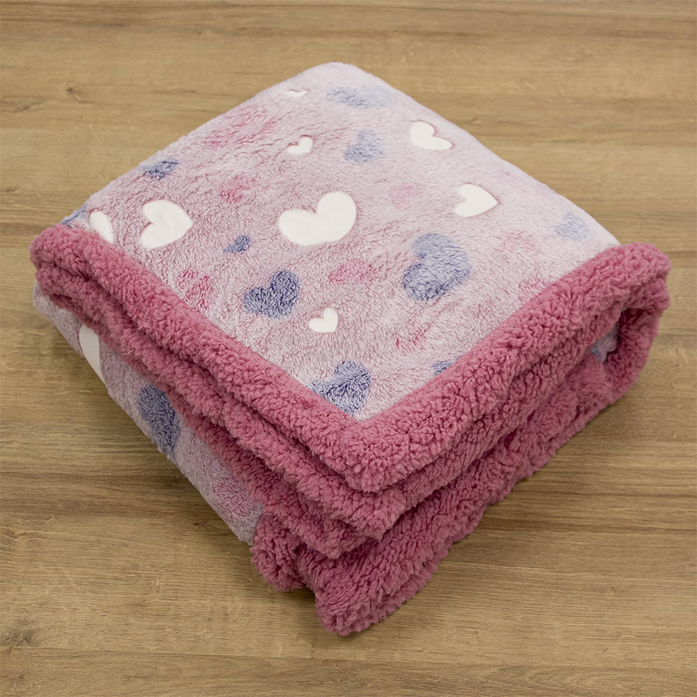 4300001066-d LINO ΚΟΥΒΕΡΤΑ FLEECE SHERPA ΦΩΣΦΟΡΙΖΕ HERZ PINK 110X150