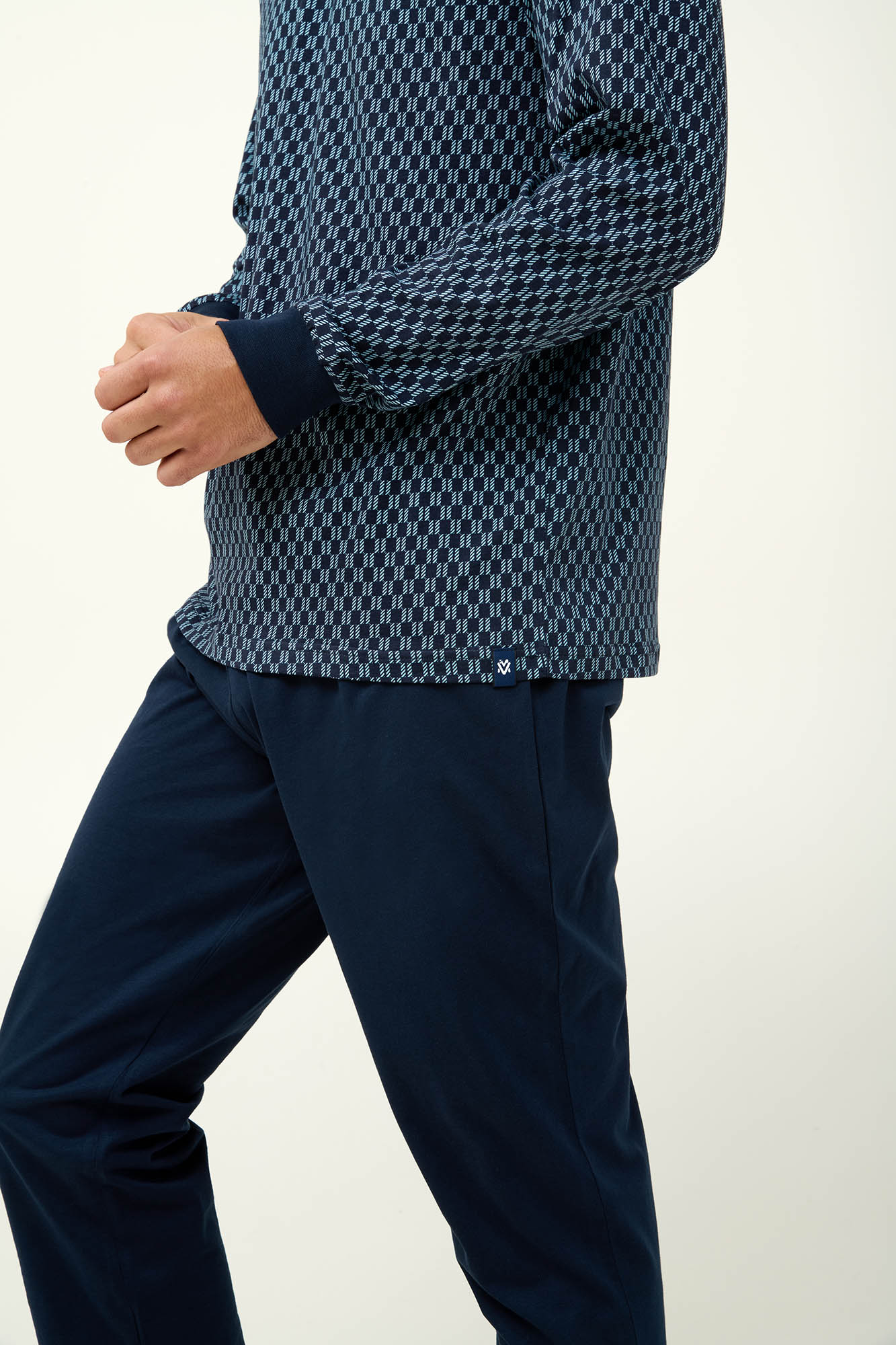 4_0060551606 Ανδρική Βαμβακερή Πυτζάμα με V Λαιμόκοψη