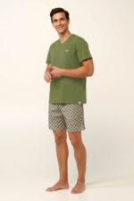 Βαμβακερή Ανδρική Πυτζάμα με Ριγέ-Πλεκτό Παντελόνι