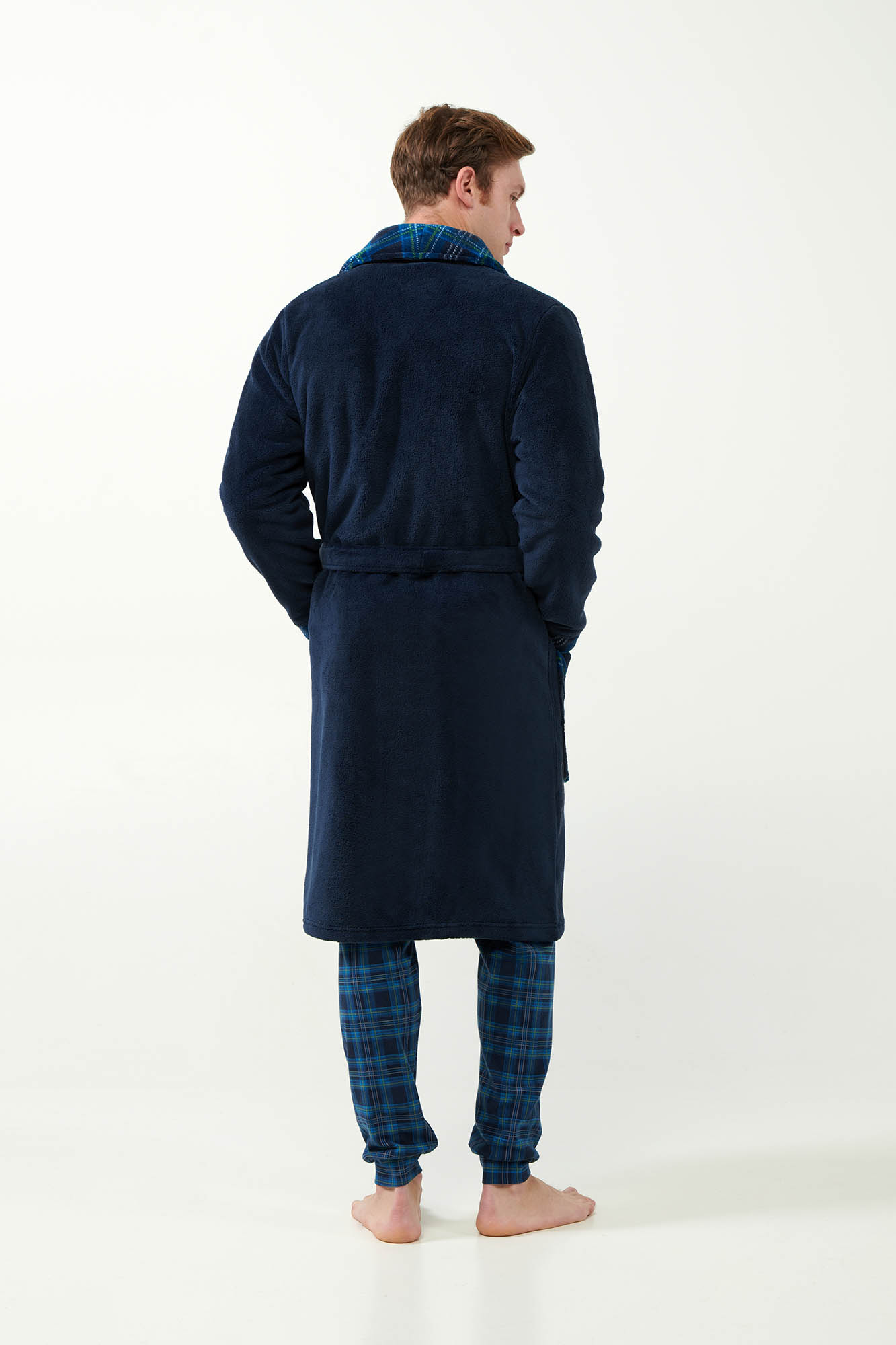 4_0224974573 Μακριά Σταυρωτή Fleece Ρόμπα με Πέτο