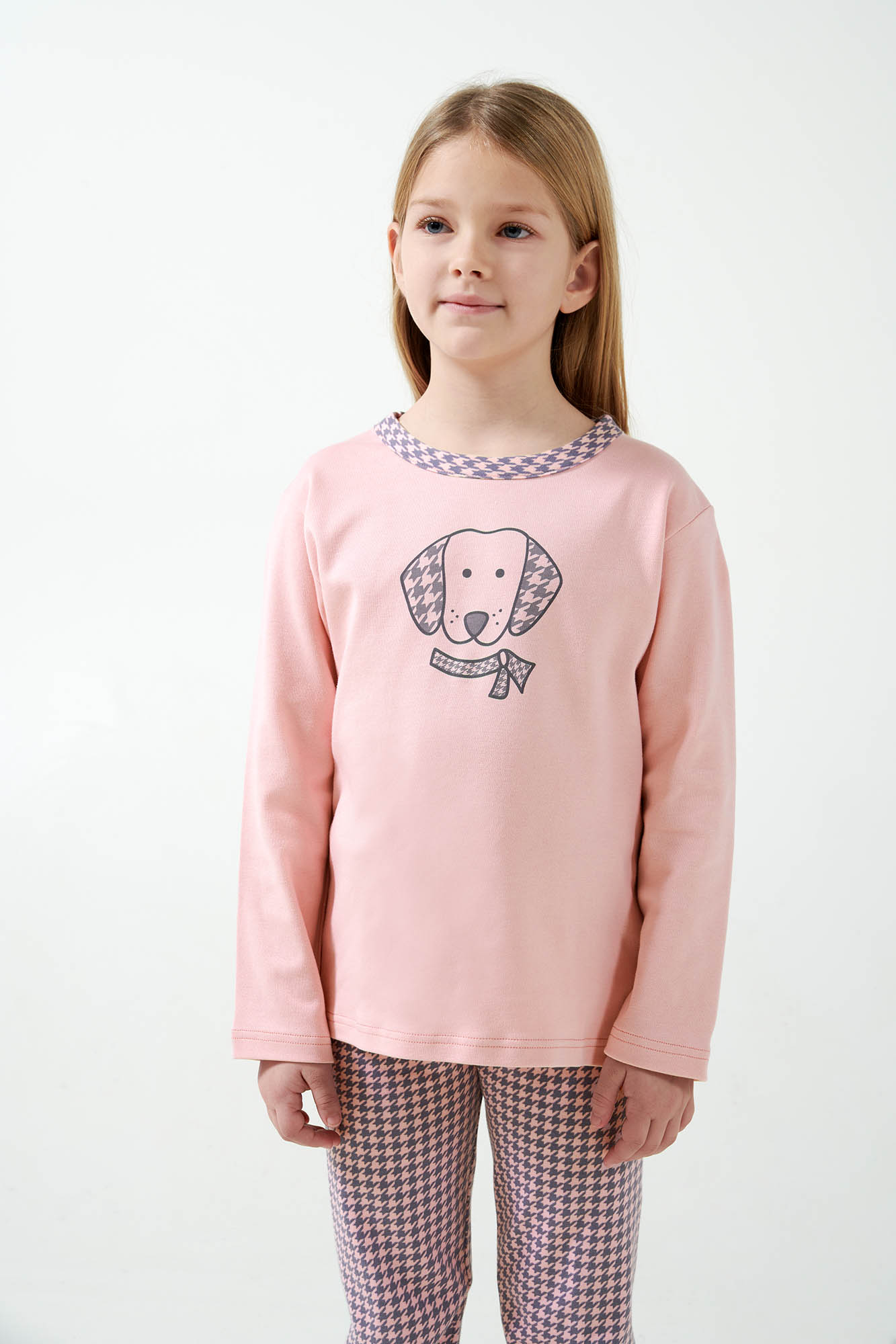 4_0477717463 Παιδική Interlock Πυτζάμα με Houndstooth Μοτίβο