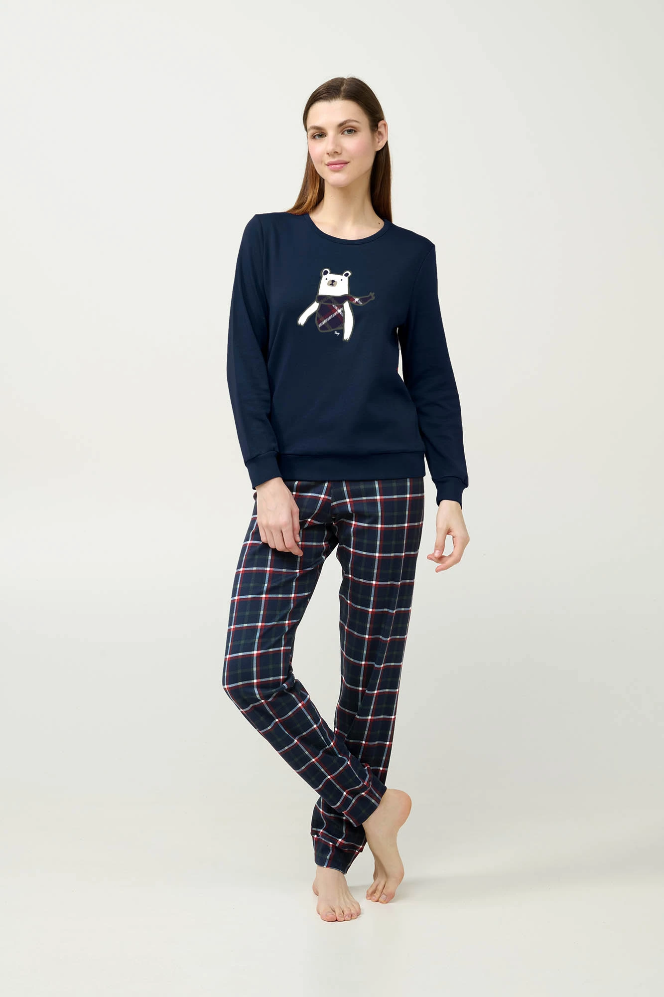 4_0809549998 Βαμβακερή Γυναικεία Πυτζάμα με Μανσέτες