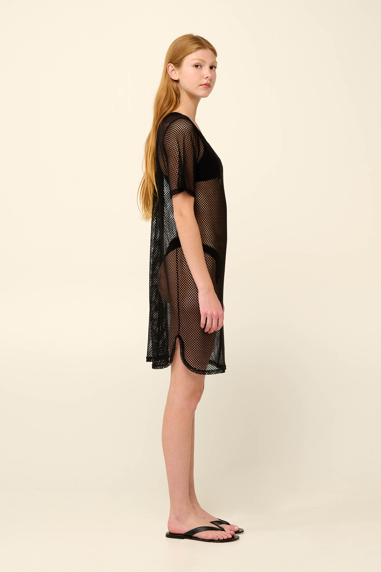 4_0911880271 Μονόχρωμο Διάτρητο Καφτάνι Παραλίας από Δίχτυ