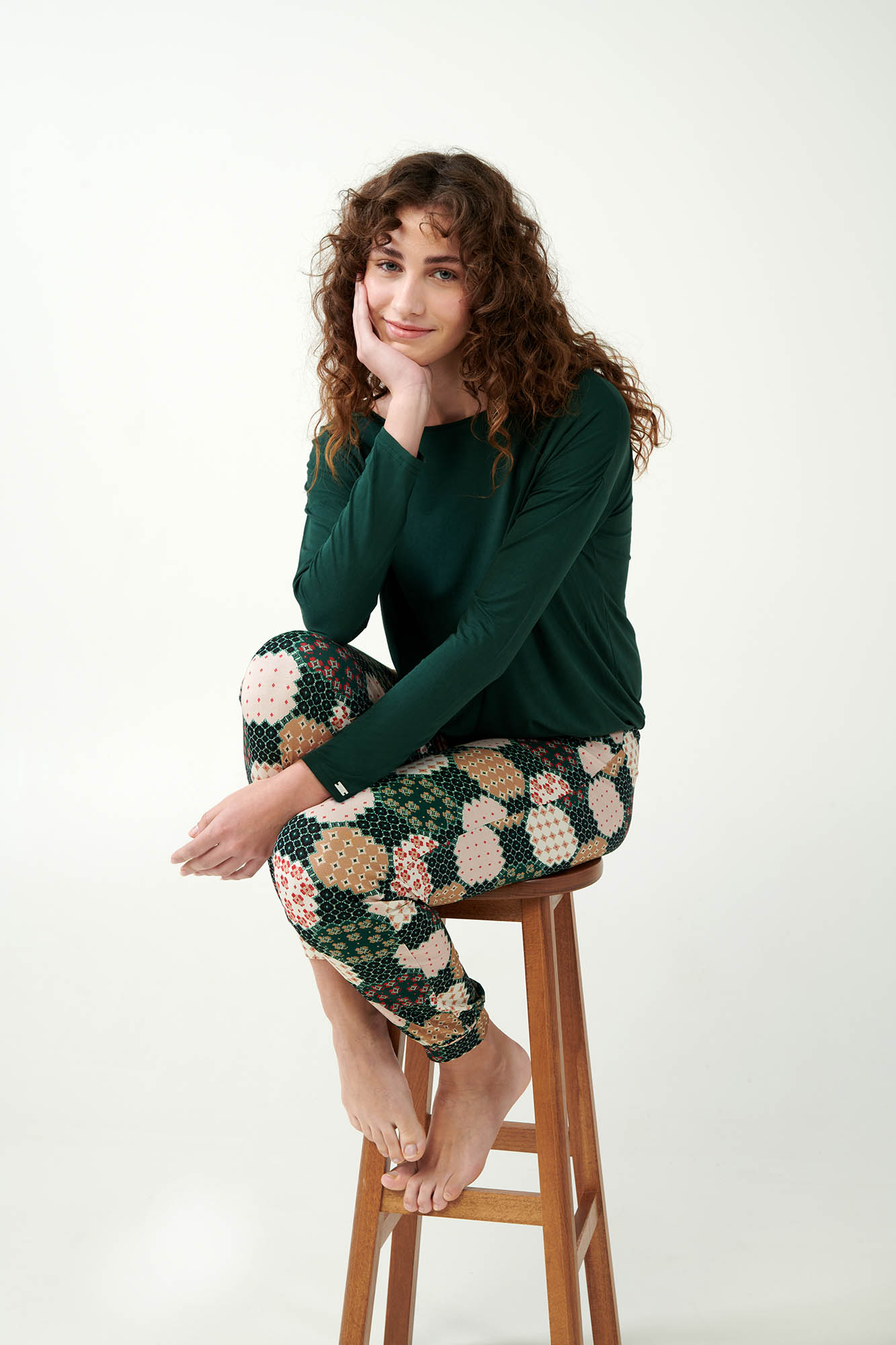 4_0923722128 Πυτζάμα Viscose με Patchwork Μοτίβο