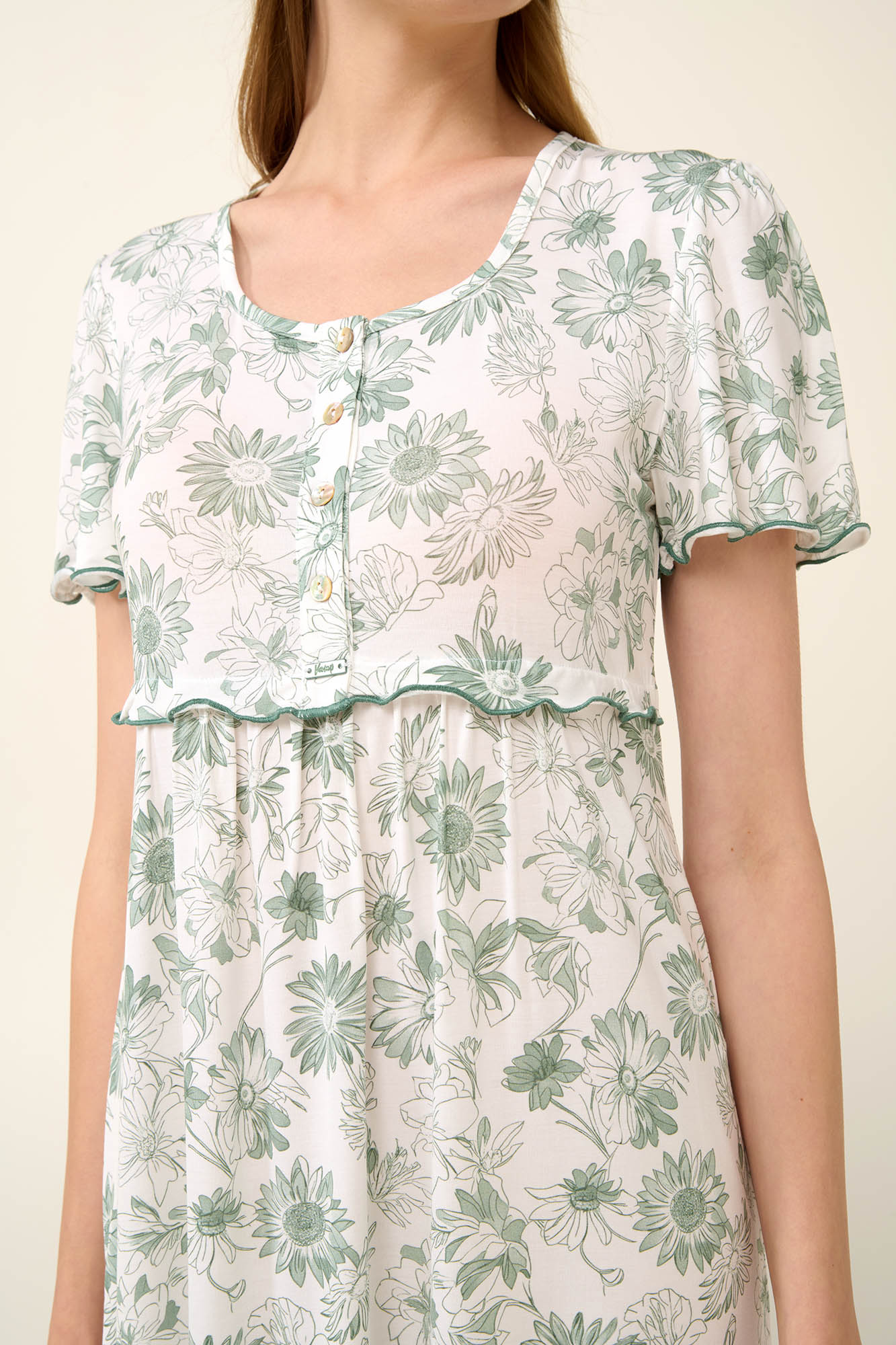 4_0986366863 Καλοκαιρινό Νυχτικό Εγκυμοσύνης και Θηλασμού με Ηλιοτρόπια