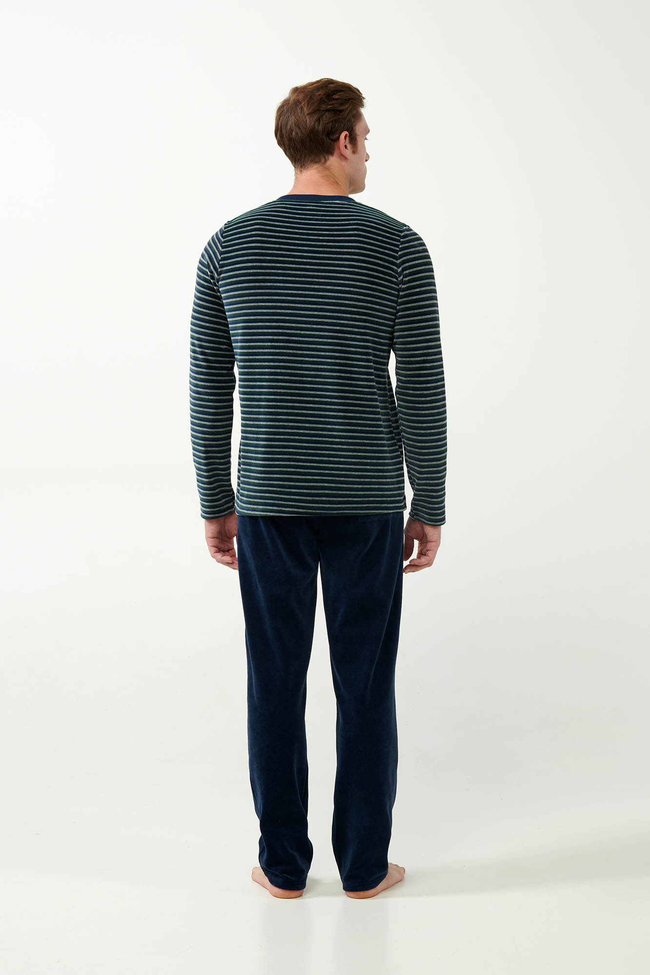 Ριγέ Πυτζάμα Velvet με V Λαιμόκοψη