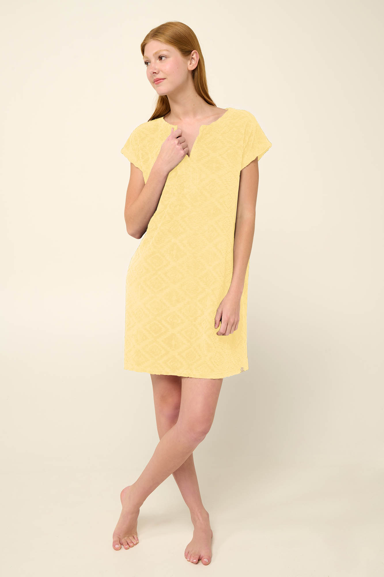 5_0879354628 Μονόχρωμο Frottee Φόρεμα Θαλάσσης