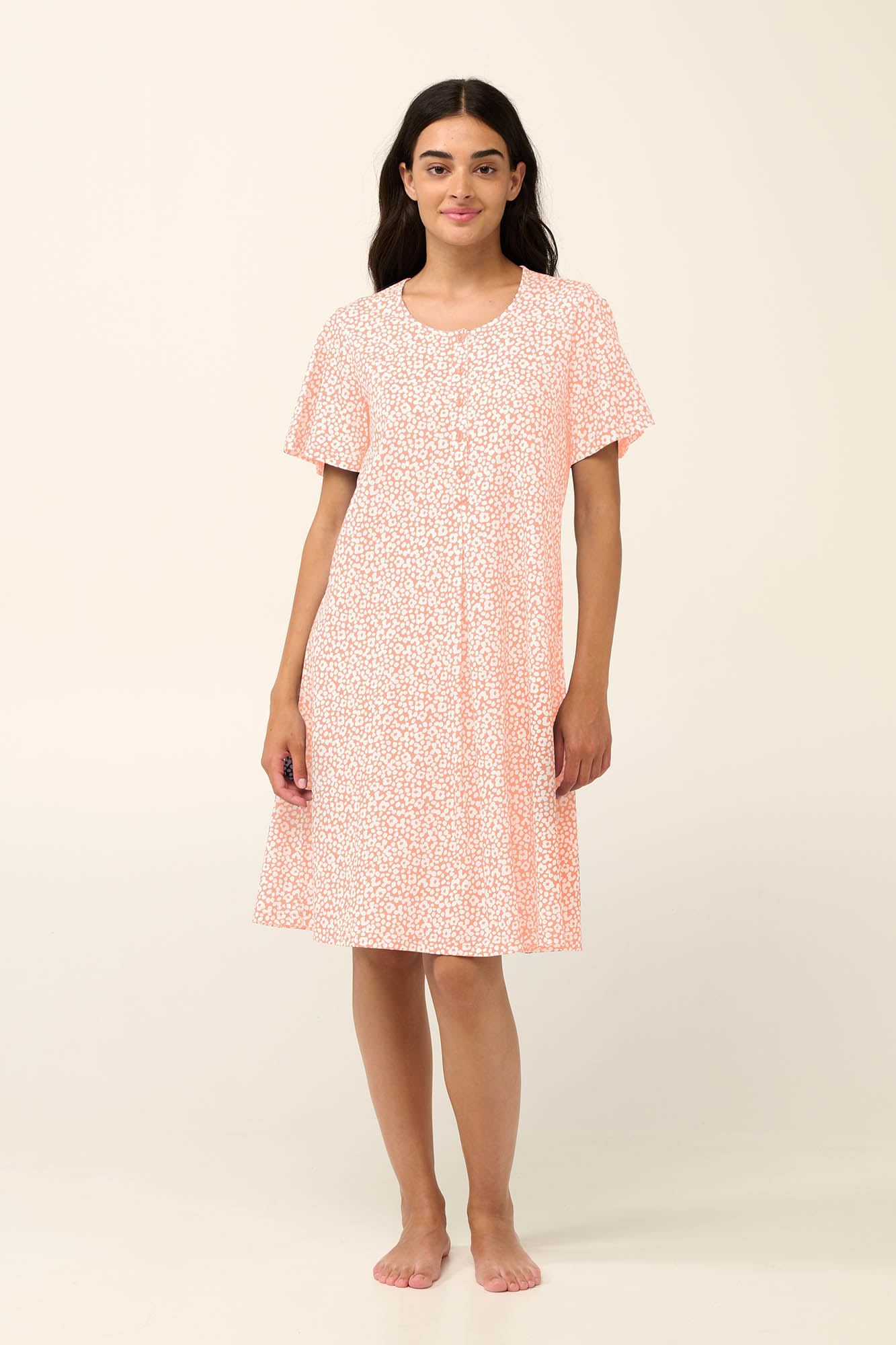 5_0964548127 Βαμβακερό Νυχτικό Εγκυμοσύνης και Θηλασμού με Κοντό Μανίκι