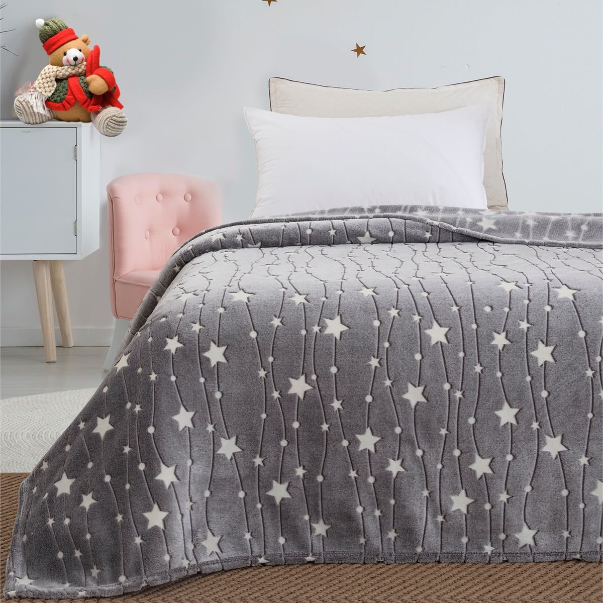6136 Beauty Home Κουβέρτα μονή φωσφορίζουσα Flash Art 6136 160x220 Γκρι