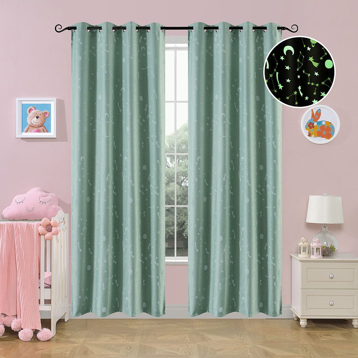 Beauty Home Κουρτίνα φωσφορίζουσα με 8 κρίκους Art 6140 140x260 Μέντα