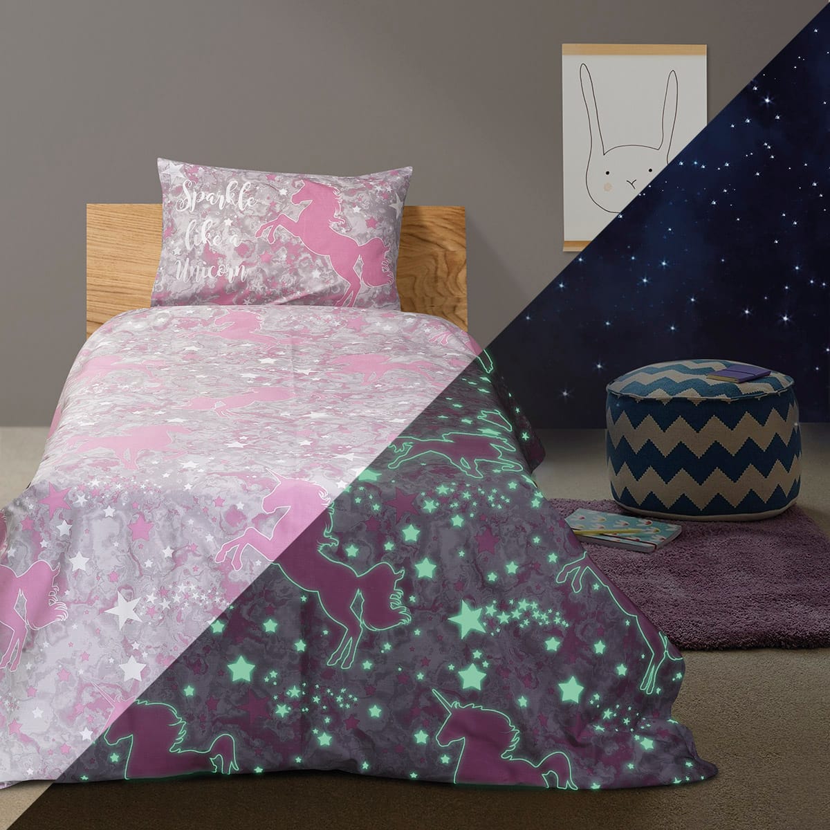 Beauty Home Σεντόνι μονό φωσφοριζέ με μαξιλαροθήκη Centaur Art 6177 170x240 Γκρι