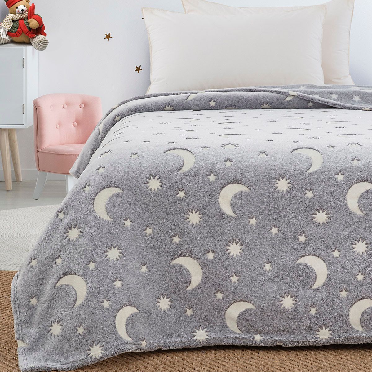 6258 Beauty Home Κουβέρτα μονή φωσφορίζουσα Flash Art 6258 160x220 Γκρι