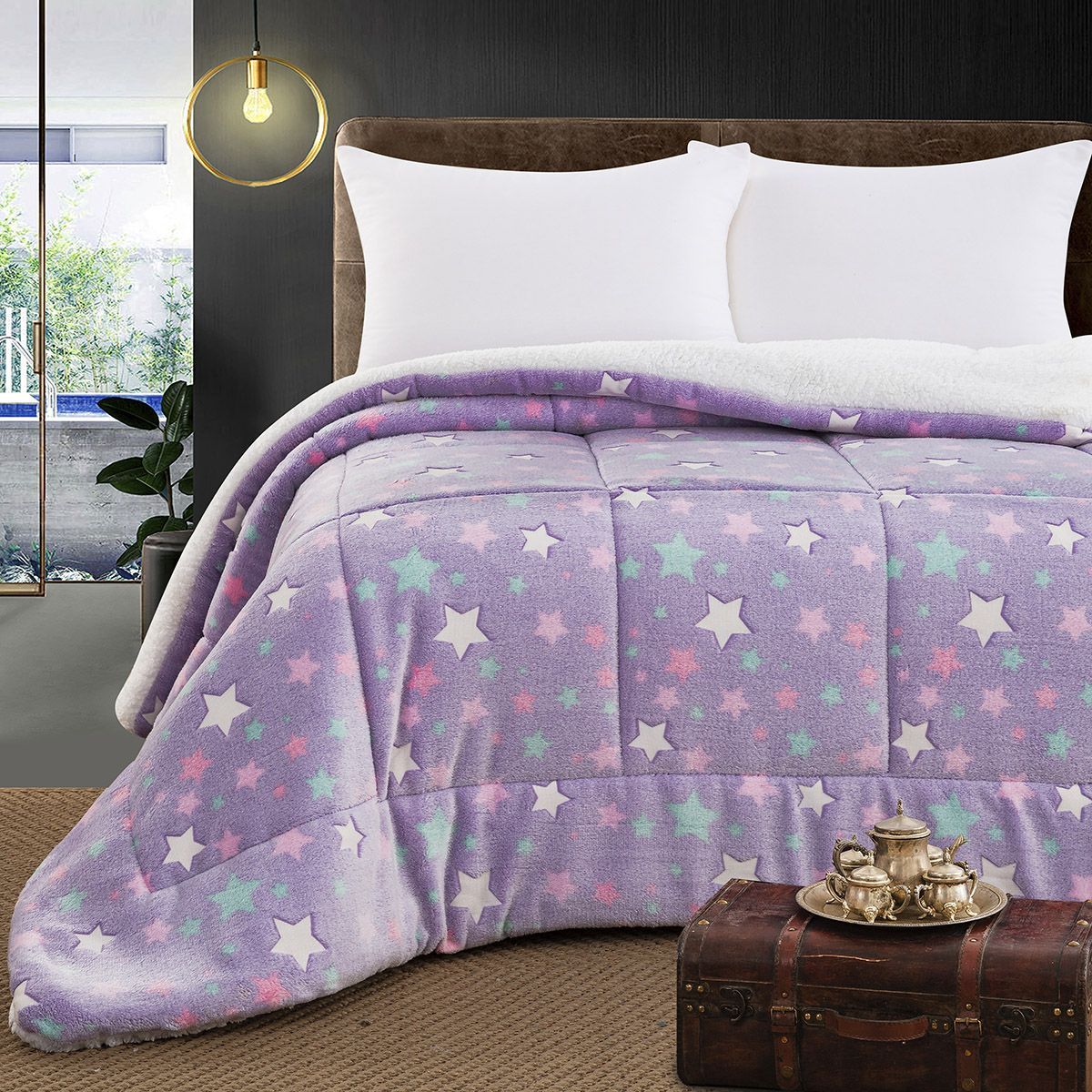 Beauty Home Κουβερτοπάπλωμα μονό φωσφοριζέ Glow Art 6273 160x220 Λιλά